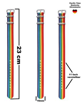 Pacific Time Quarzuhr Armbanduhr Jungen Lernuhr Textil Wechselarmband schwarz gelb 12920, + farbenfrohes Regenbogen Armband - Gratis Versand