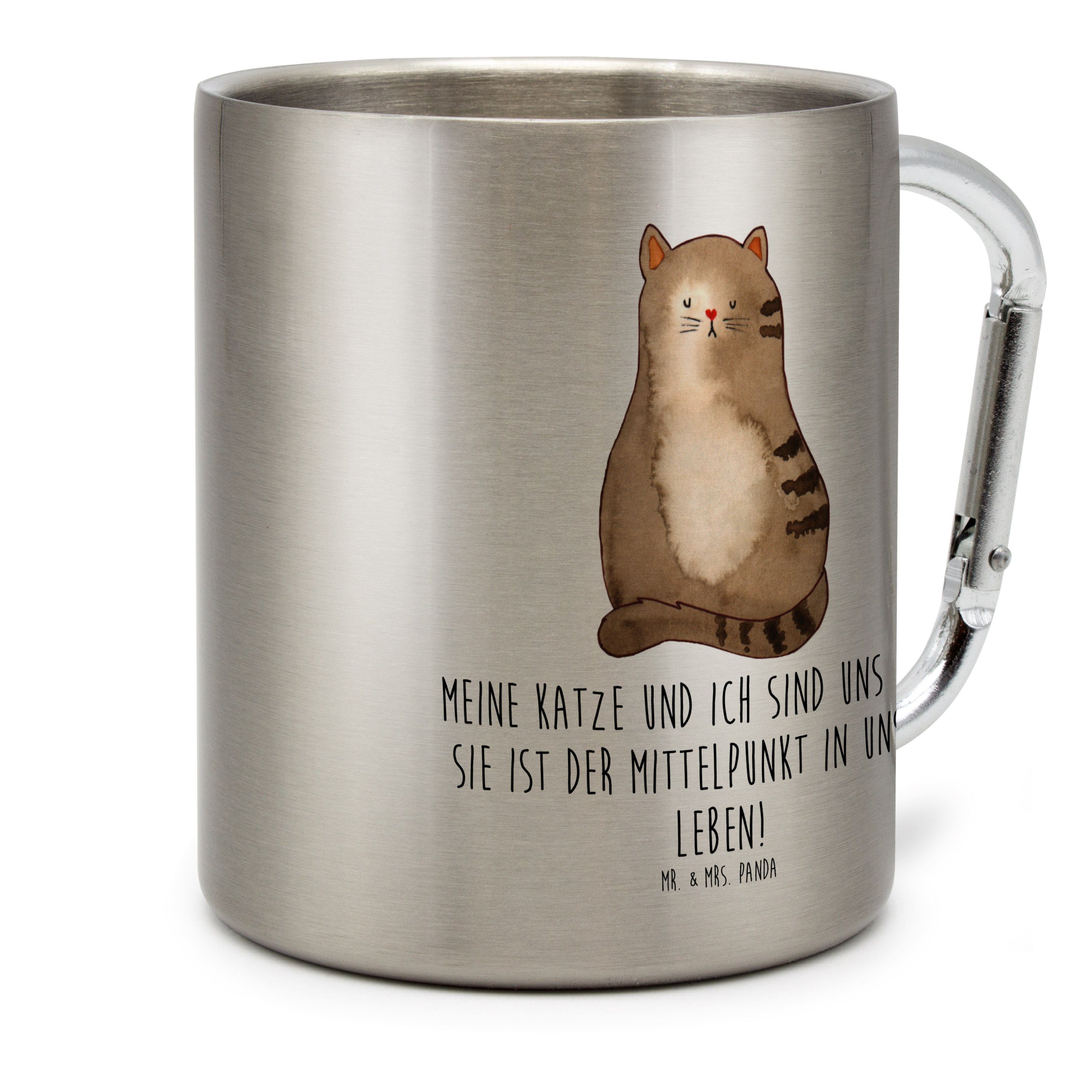 Mr. & Mrs. Panda Tasse Katze Sitzen, Teebecher, Transparent, Katzen, thermotasse, Karabiner, Edelstahl, Edelstahl-Isolierbecher Kaffeebecher Edelstahl Katzenbesitzerin