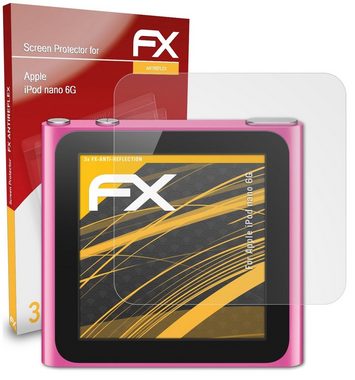 atFoliX Schutzfolie für Apple iPod nano 6G, (3 Folien), Entspiegelnd und stoßdämpfend