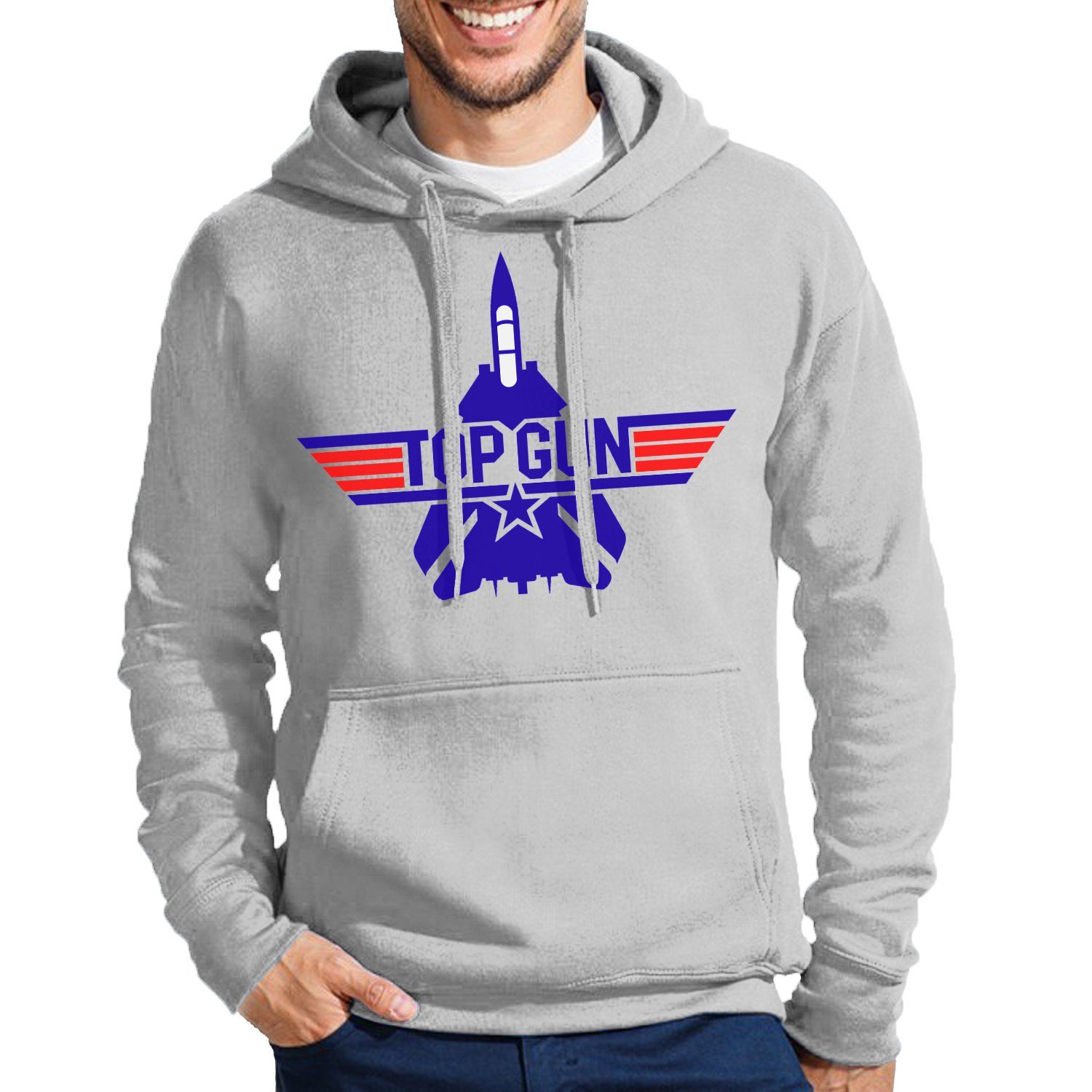 Blondie & Brownie Hoodie Herren Top Gun F-14 Tomcat 80s 90s Vintage Film Kino Maverick mit Kapuze Grau