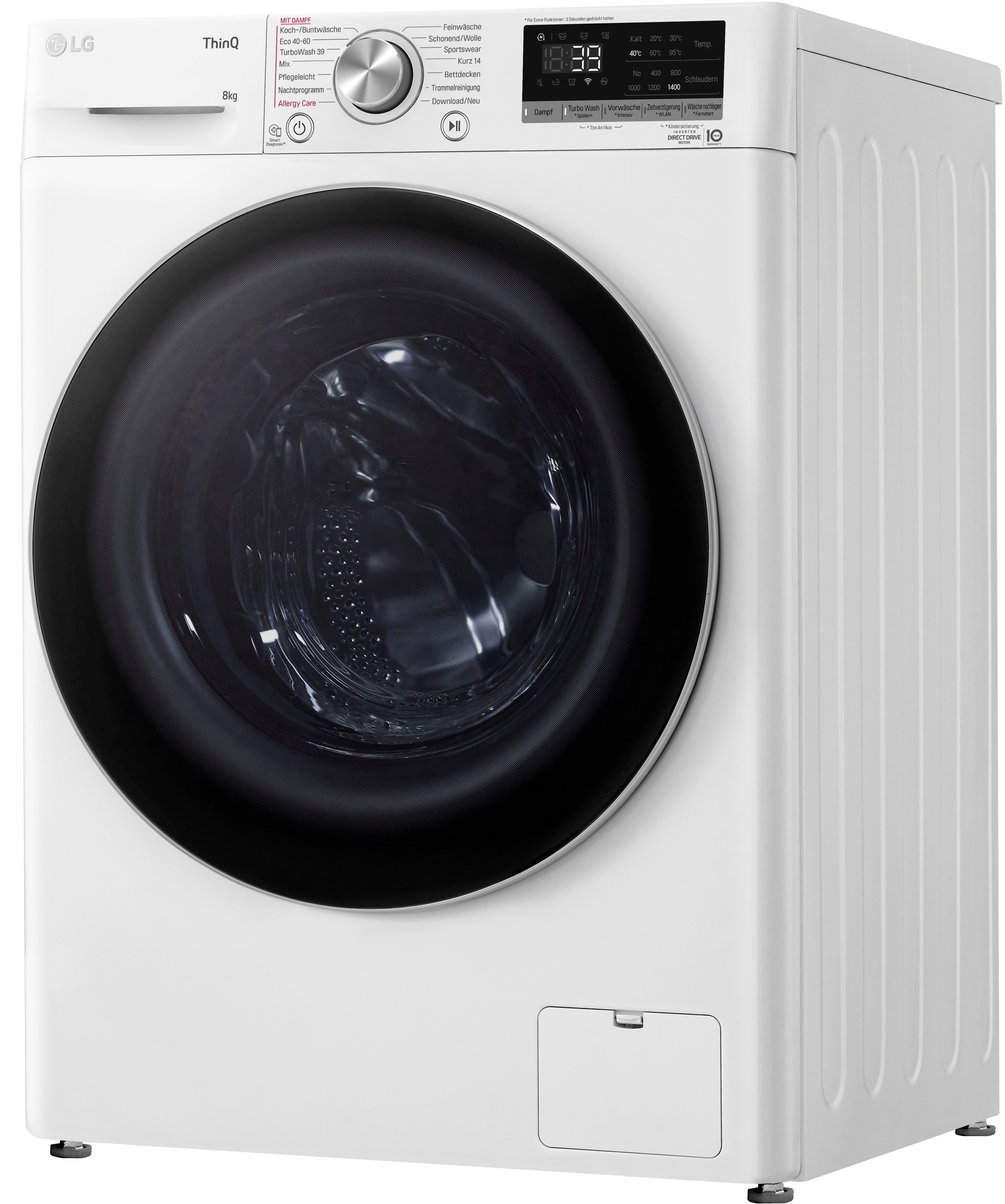 LG Waschmaschine Serie 7 F4WV708P1E, 8 kg, 1400 U/min, TurboWash® - Waschen in nur 39 Minuten