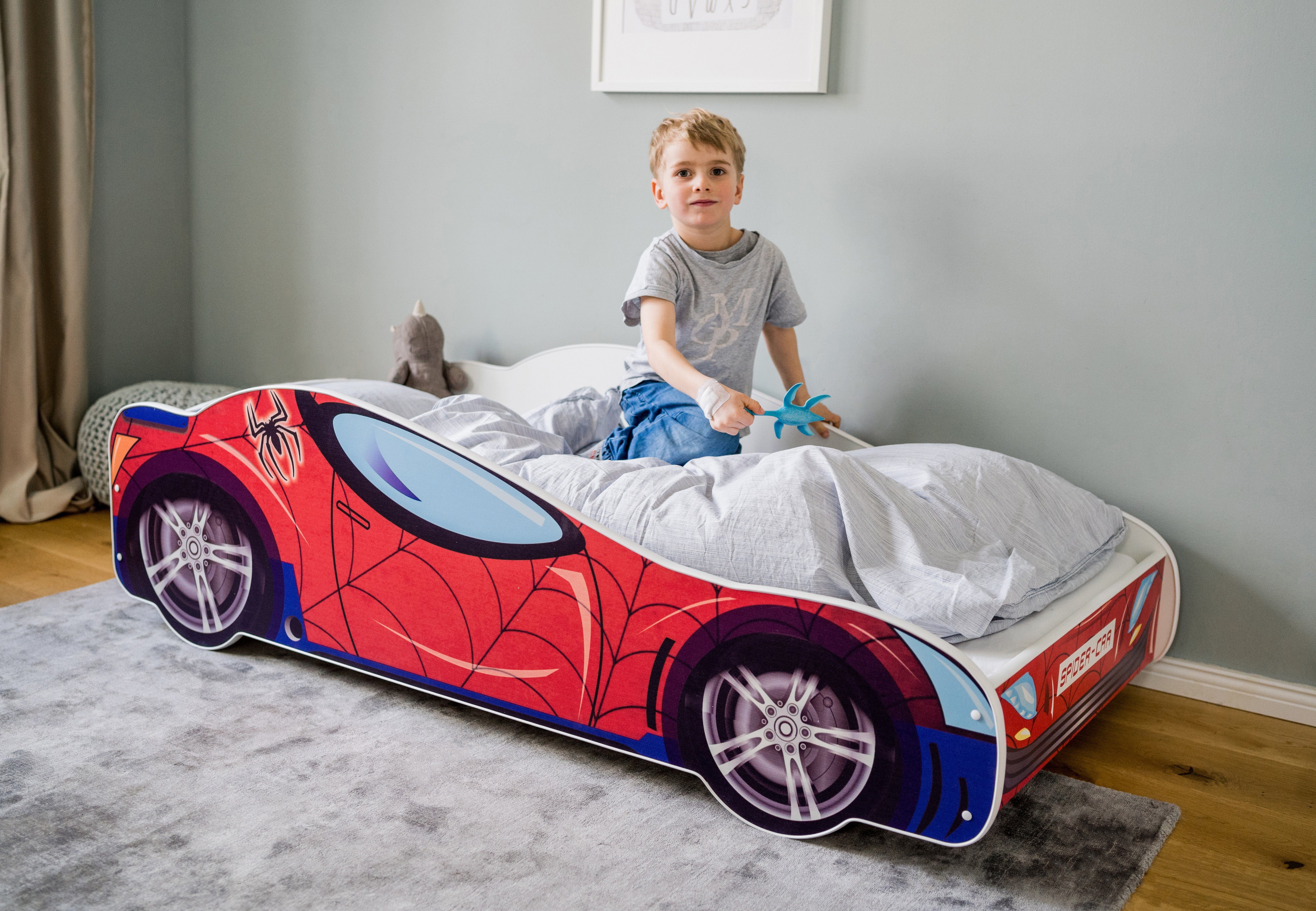 Jugendbett Kinderbett Kinderbett 70x140, mit Kids cm mit Lattenrost Collective und Autobett, Spider 80x160 Rausfallschutz Rausfallschutz,