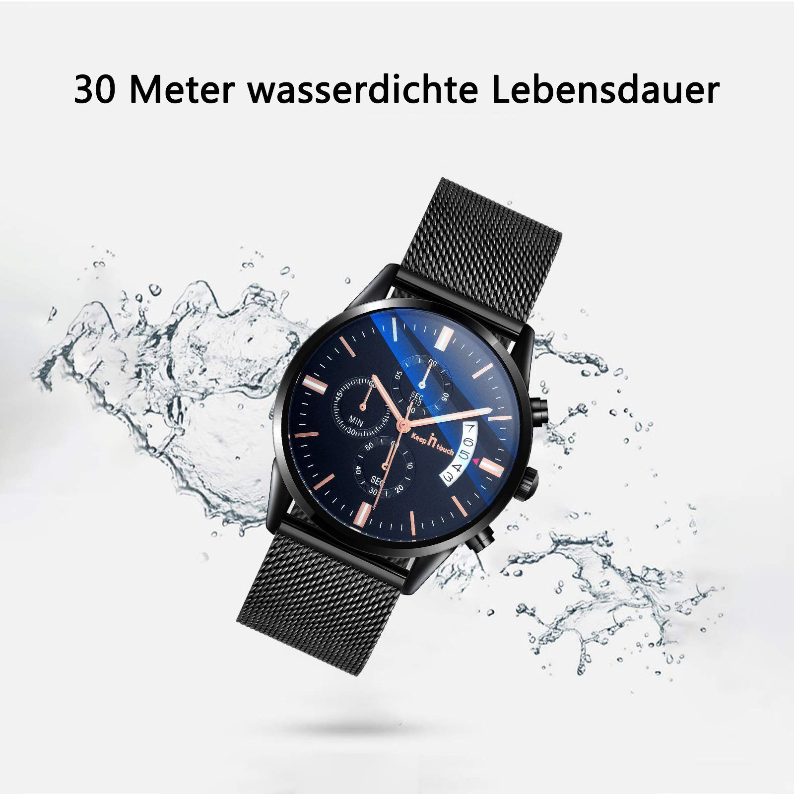 Uhr Silber(Stil1) analoger Mode Edelstahl GelldG Armbanduhr Schwarz, Sport wasserdicht Quarz Uhr Herren