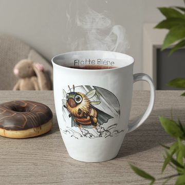 L.E.R.D.93 Becher Kaffeebecher mit Motiv, Porzellan, Tasse mit Bienchen Flotte Biene Porzellan Becher
