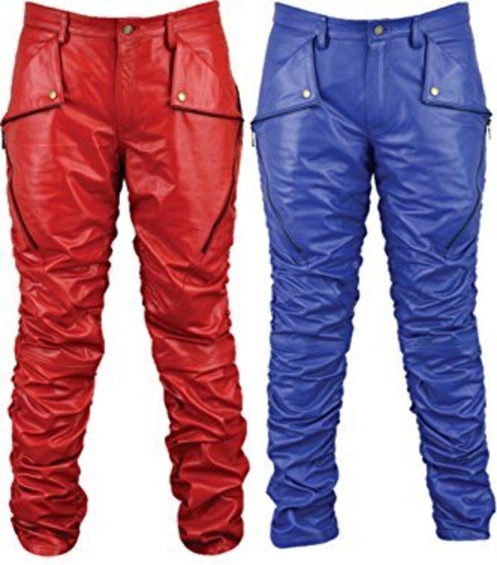 Fuente Leather Wears Motorradhose Herren Motorrad-Lederhose, Slim-Fit, Cargotaschen, Rot, Blau