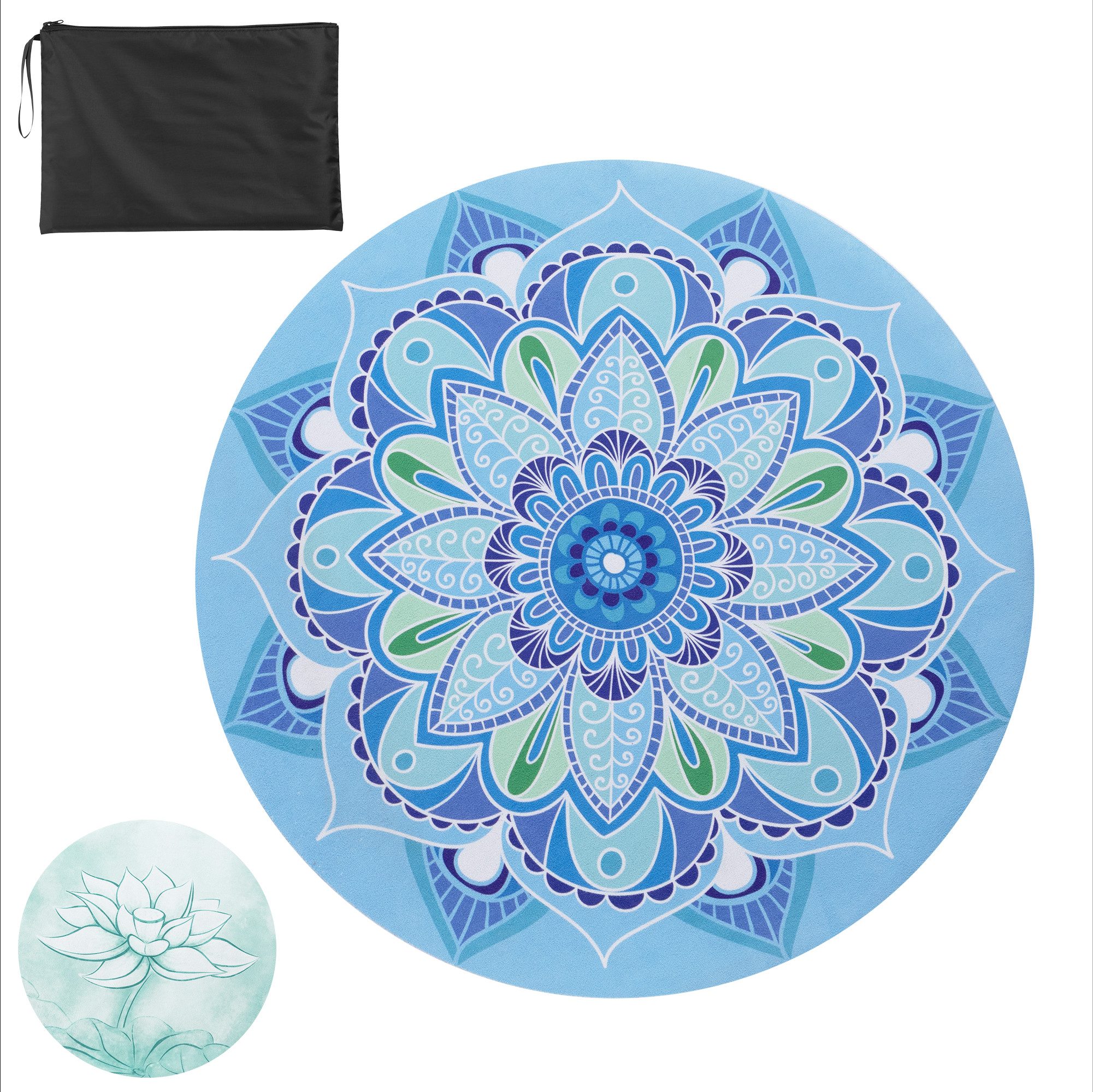 Navaris Fitnessmatte Yoga Matte Dünn - Meditationsmatte - Yogamatte Sportmatte - Rutschfest (1-St), Yoga Matte 60cm Durchmesser - Mandala-Design - Fitnessmatte Unterlage
