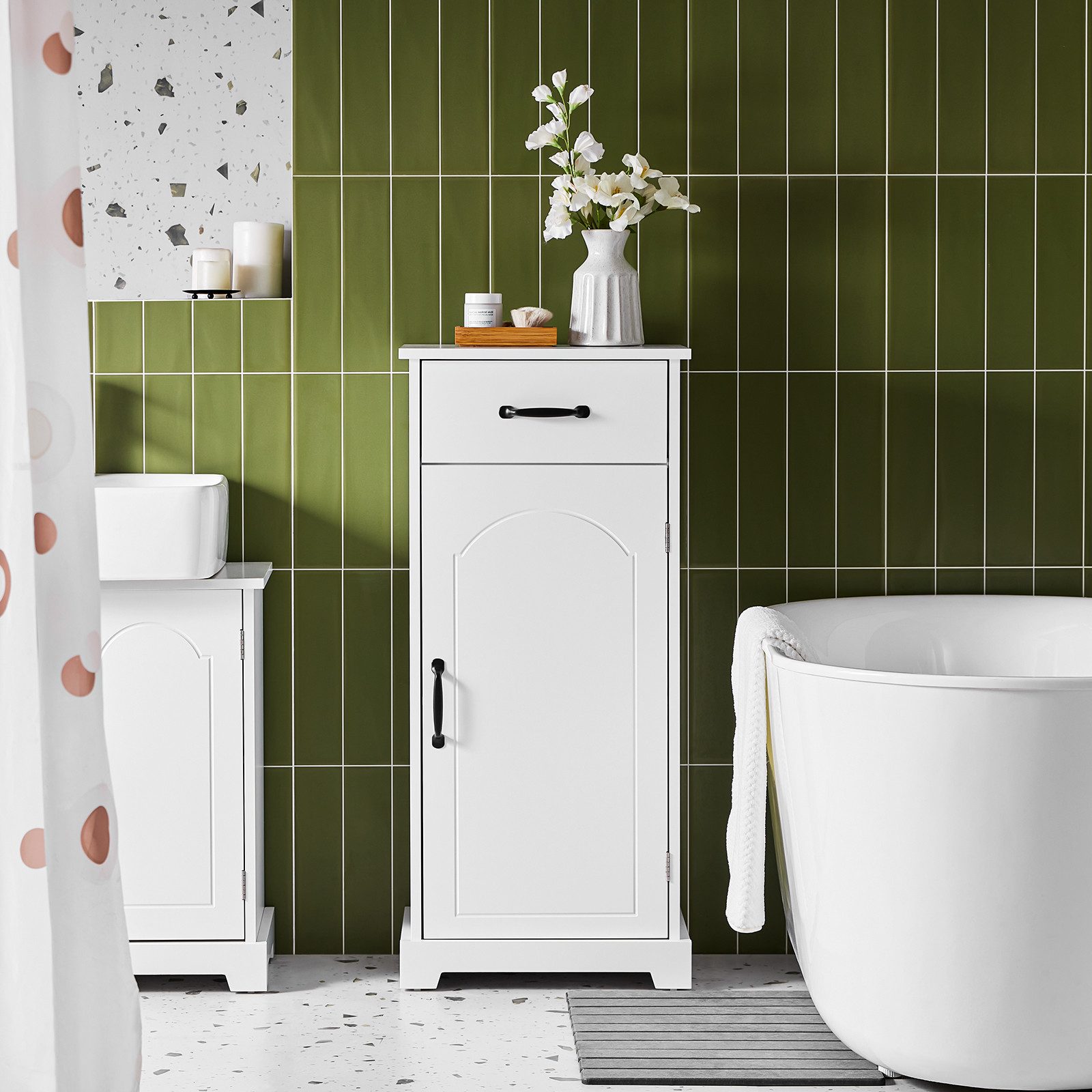 SoBuy Badkommode BZR207, Badezimmerschrank Badschrank Beistellschrank, Badschrank schmal, Badmöbel für kleine Badezimmer, verstellbare Ablage