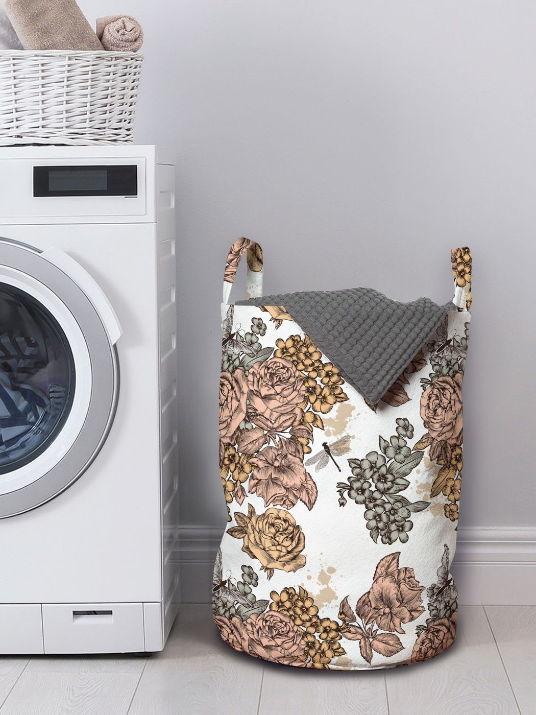 Abakuhaus Wäschesäckchen Wäschekorb Victorian mit Rose für Jahrgang Waschsalons, Kordelzugverschluss Romantic Griffen