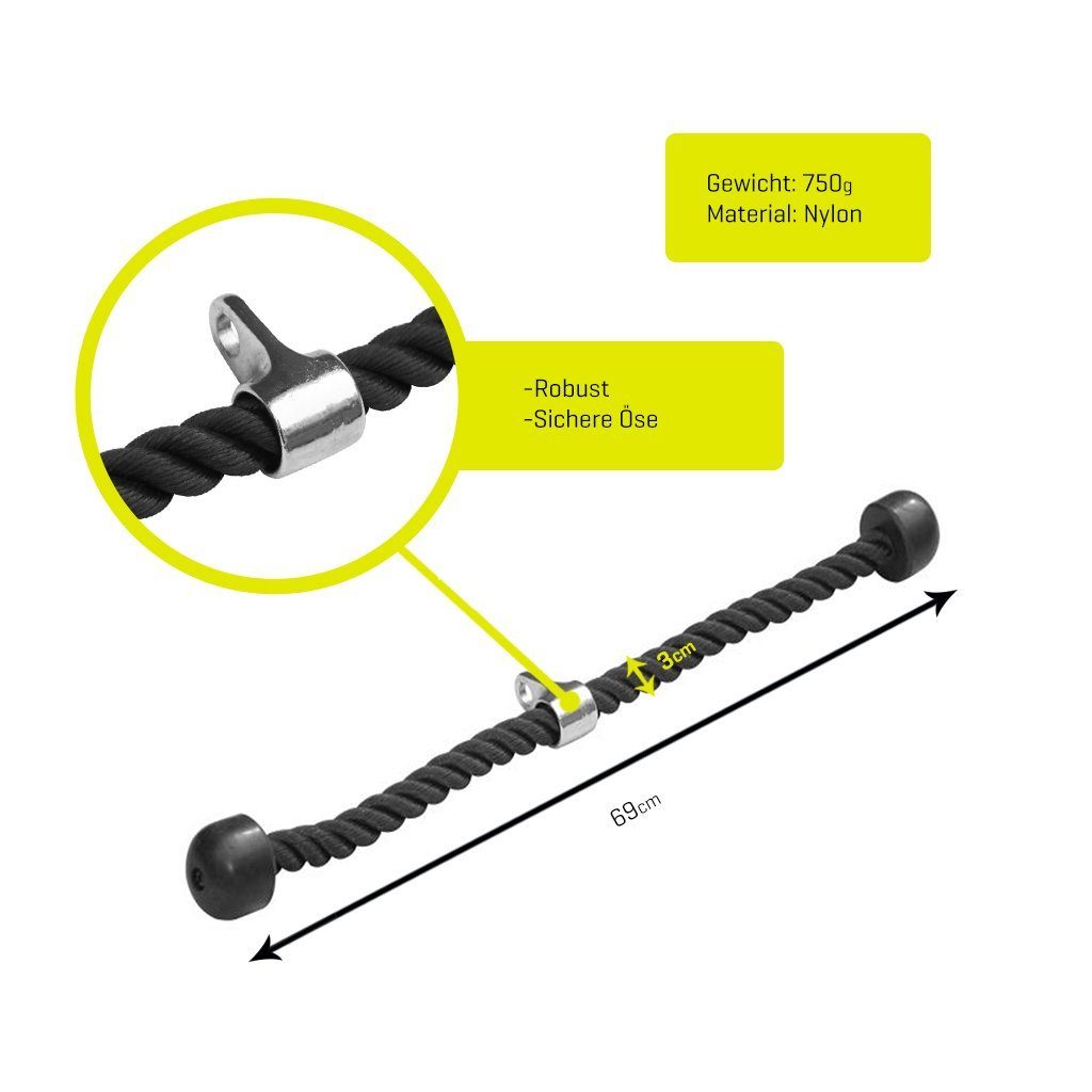 Sporttrend 24 Trainingshilfe Seilzug Set - Trizeps Seil + Latzugstange
