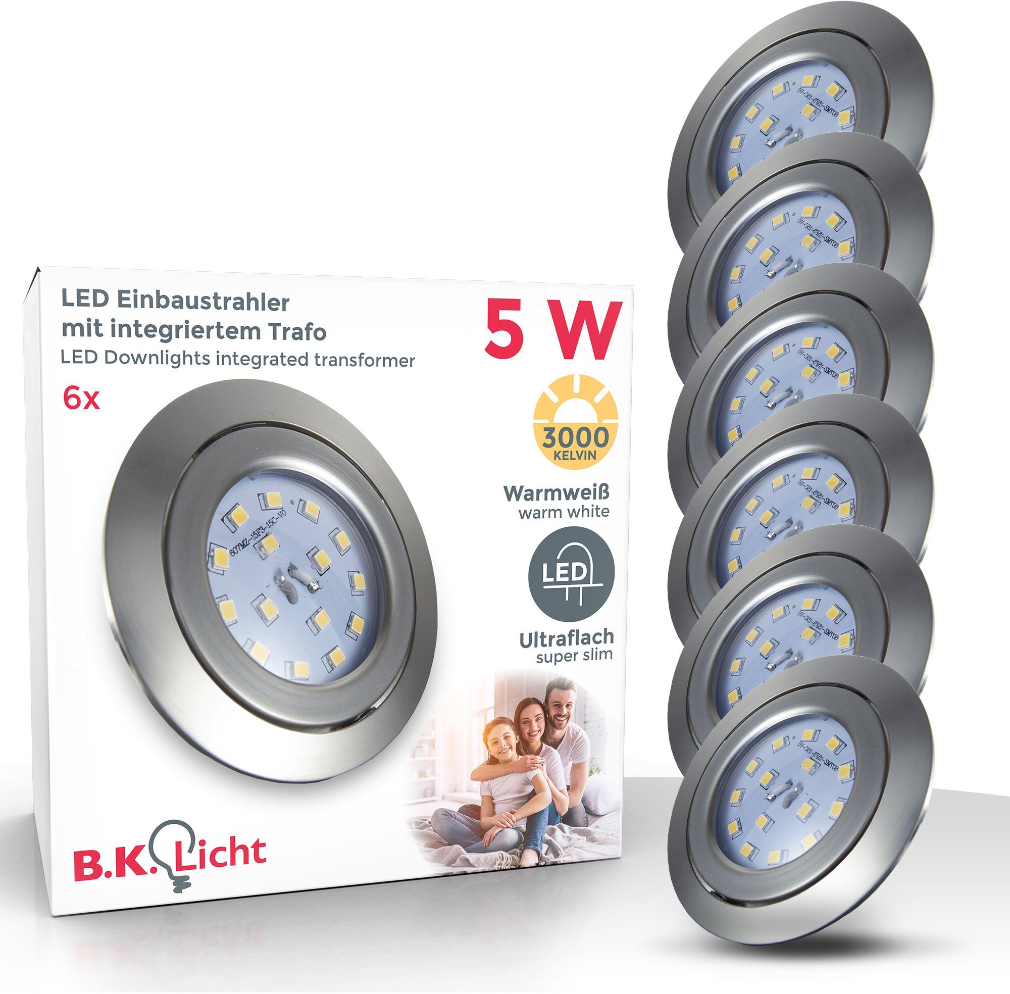 B.K.Licht LED Einbauleuchte Kiro, LED fest integriert, Warmweiß, LED Einbaustrahler, ultra-flach, schwenkbar, inkl. 5W 400lm 3.000K