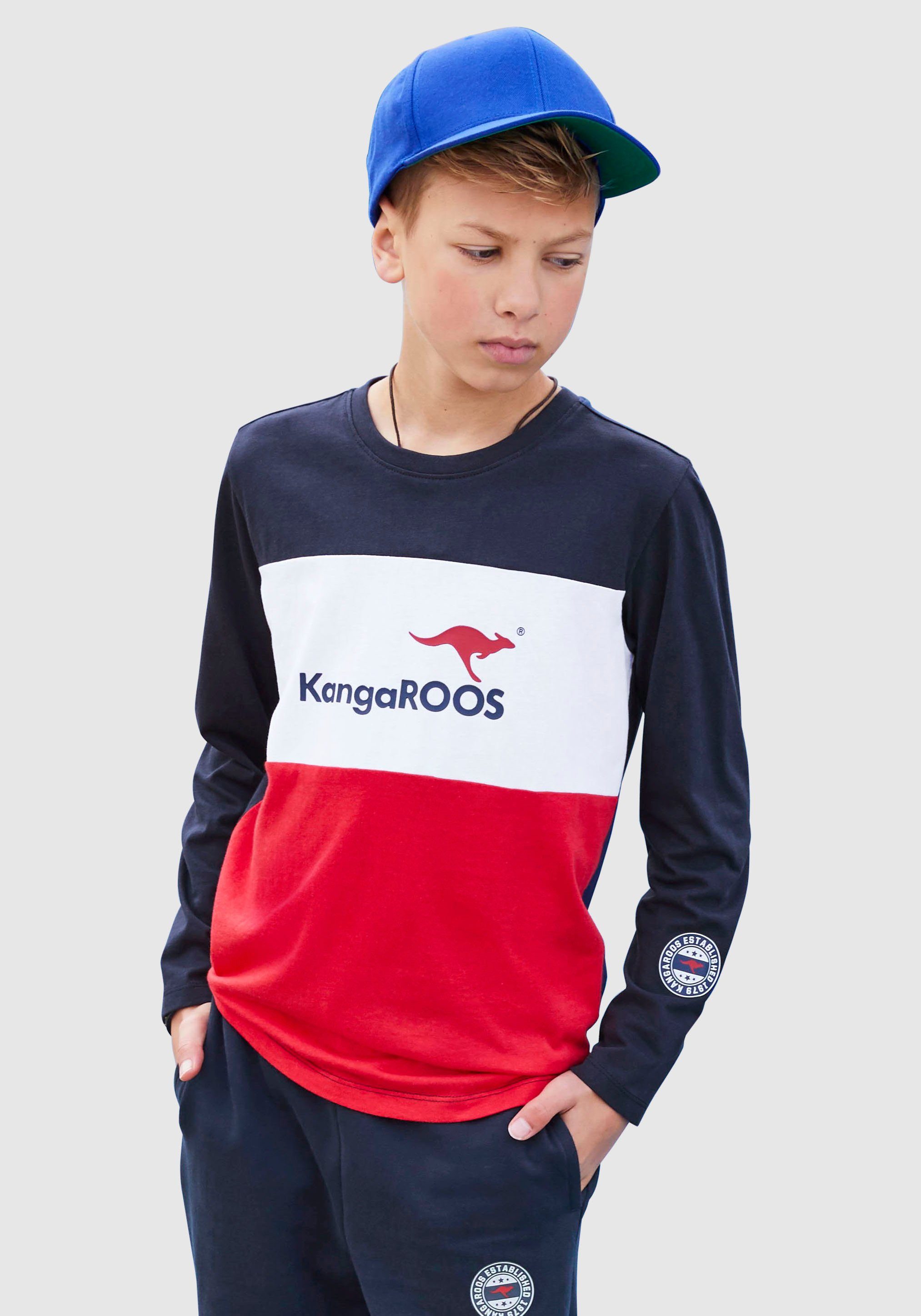 Kinder Teens (Gr. 128 - 182) KangaROOS Langarmshirt im colorblocking Design