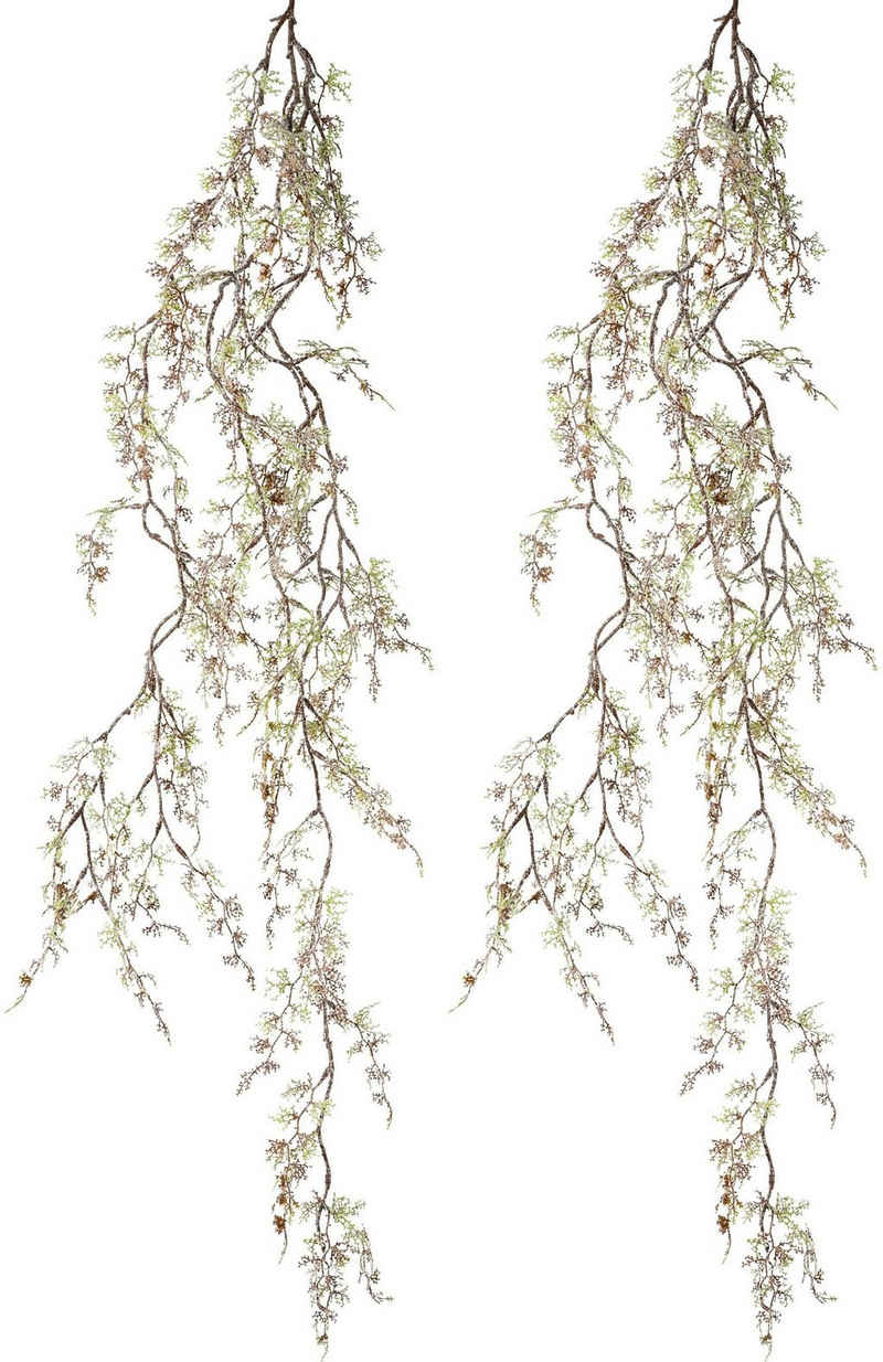 Winterliche Kunstpflanze Weihnachtsdeko Blatt, Creativ green, Höhe 123 cm, Miniblatthängezweig gefrostet, Länge 123 cm, 2er-Set