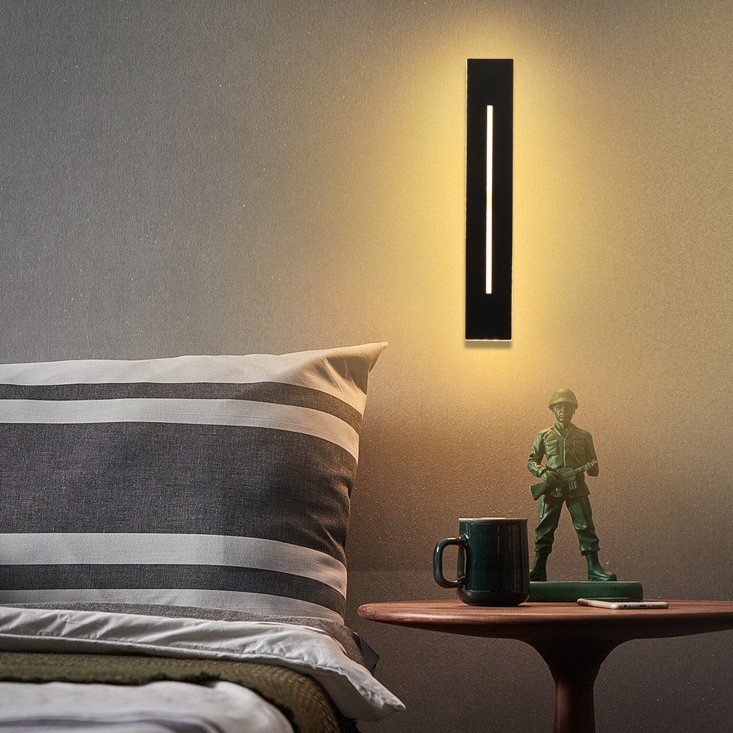 LETGOSPT LED Wandleuchte Wandlampe innen 30cm Flur schwarz fest Warmweiß, Wandbeleuchtung, für Wohnzimmer LED Treppenhauslampe 15W Treppenhaus integriert