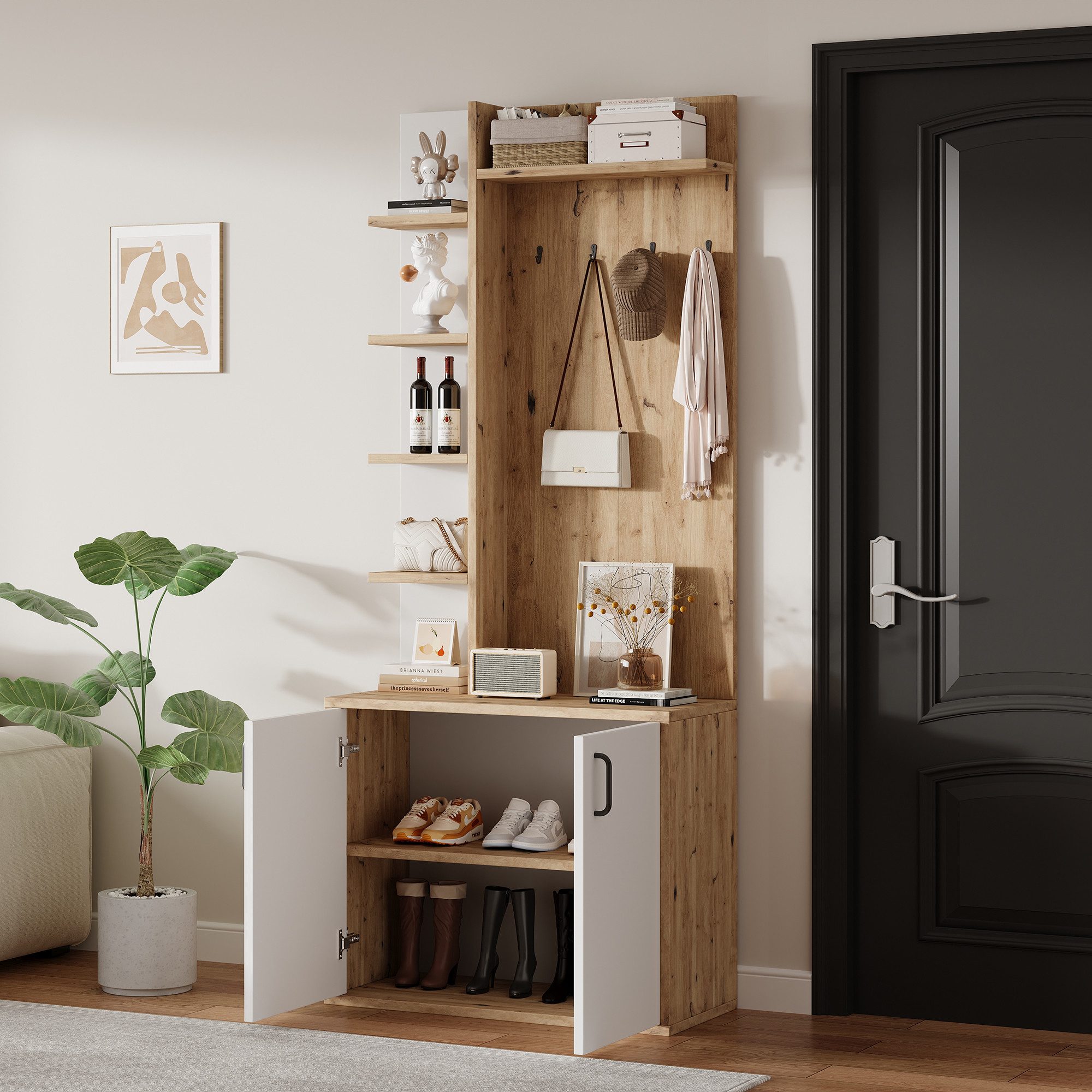Odikalo Garderobenschrank Kombi-Sethschrank Flurgarderobe Kleiderschrank Lagerregal Schuhregal