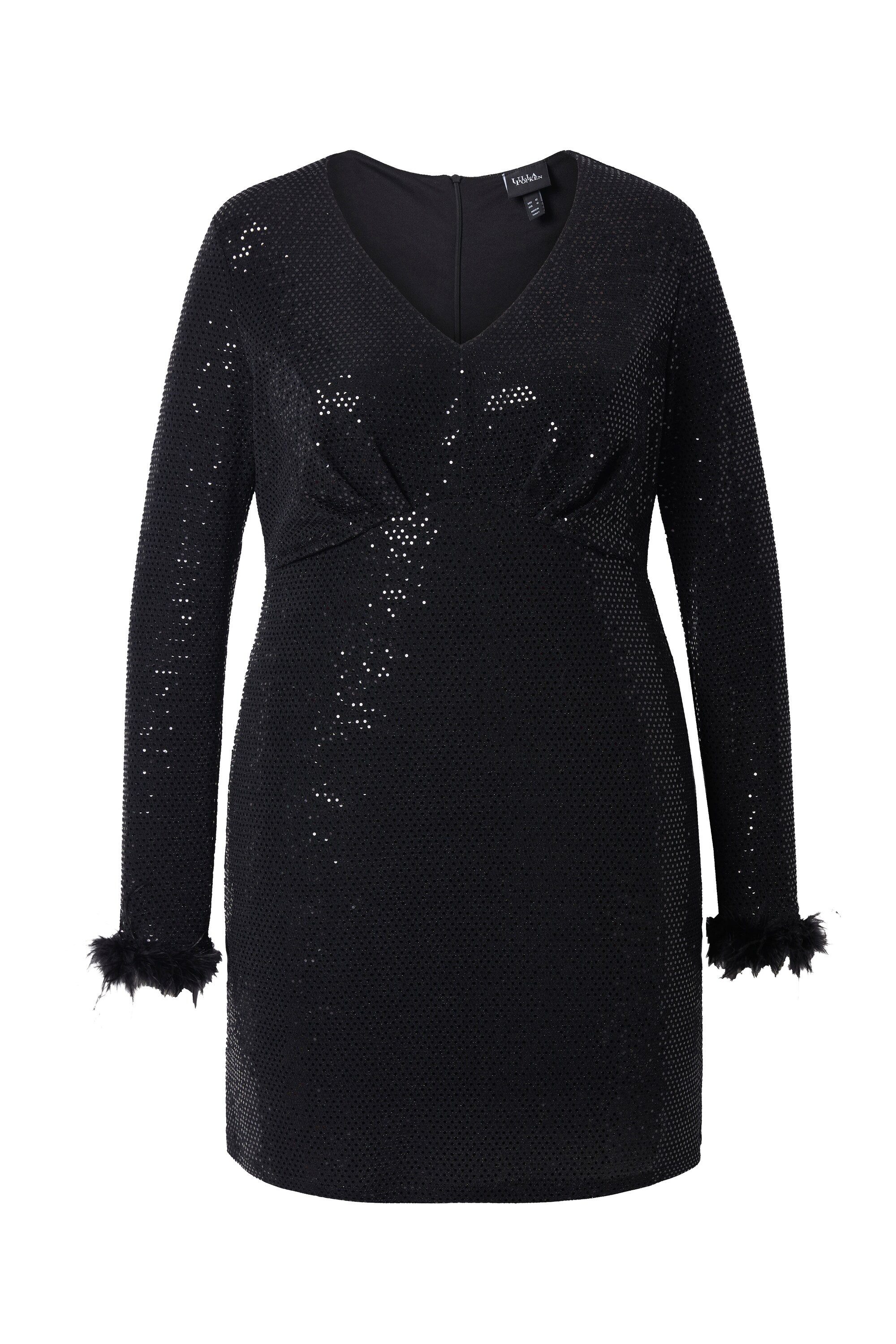 Ulla Popken Cocktailkleid Bodycon-Kleid Pailletten V-Ausschnitt Langarm günstig online kaufen