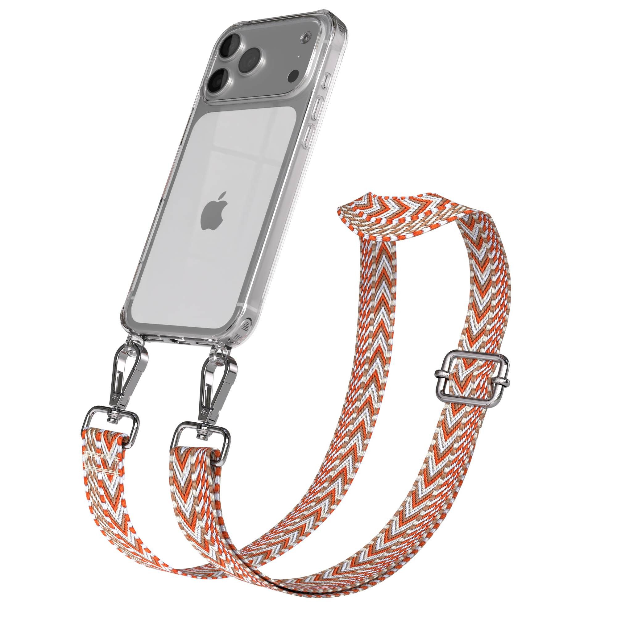 EAZY CASE Handykette Silikonhülle mit Kette für Apple iPhone 17 Pro Max 6,9 Zoll, Backcover Handyhülle zum Umhängen Ersatzkordel Handy Tasche Orange
