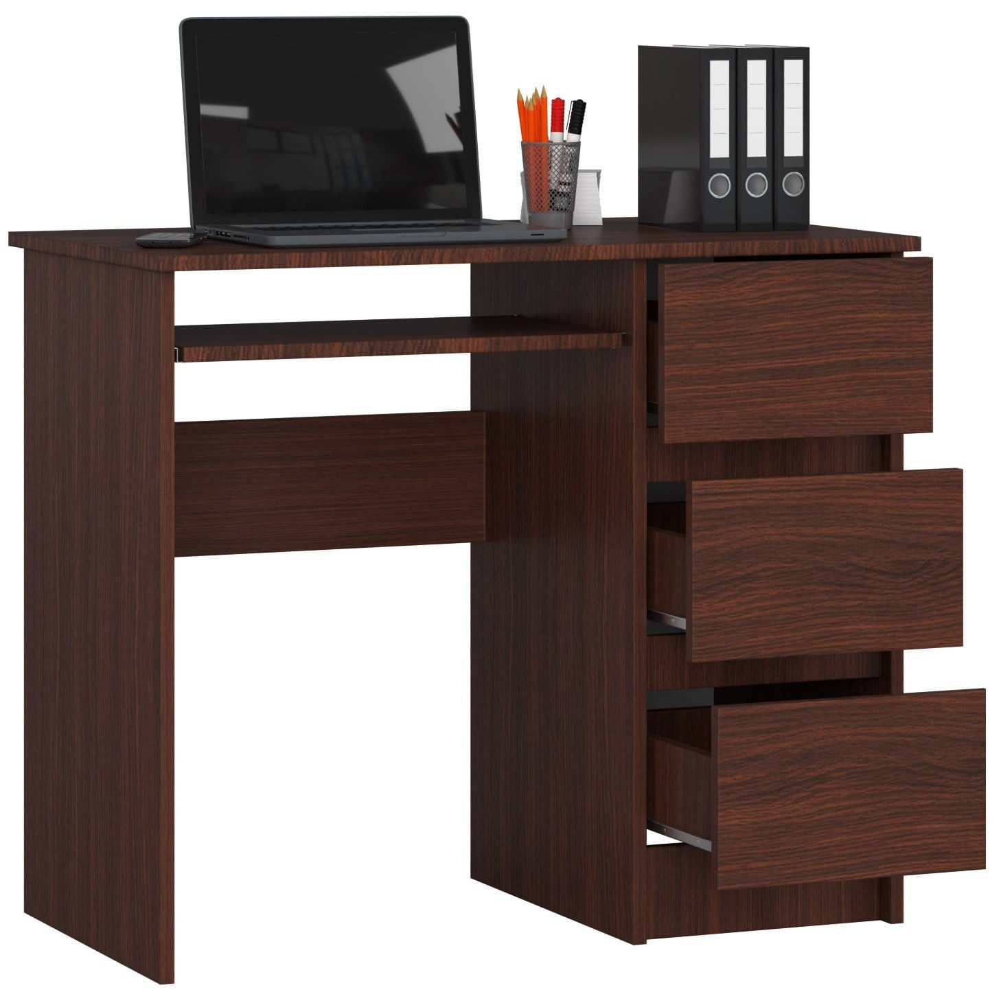 Raumhirsch Furniture Schreibtisch mit Tastaturauszug - zwei Tischvarianten - 90 cm breit, mit 3 Schubkästen - Kasten rechte Variante