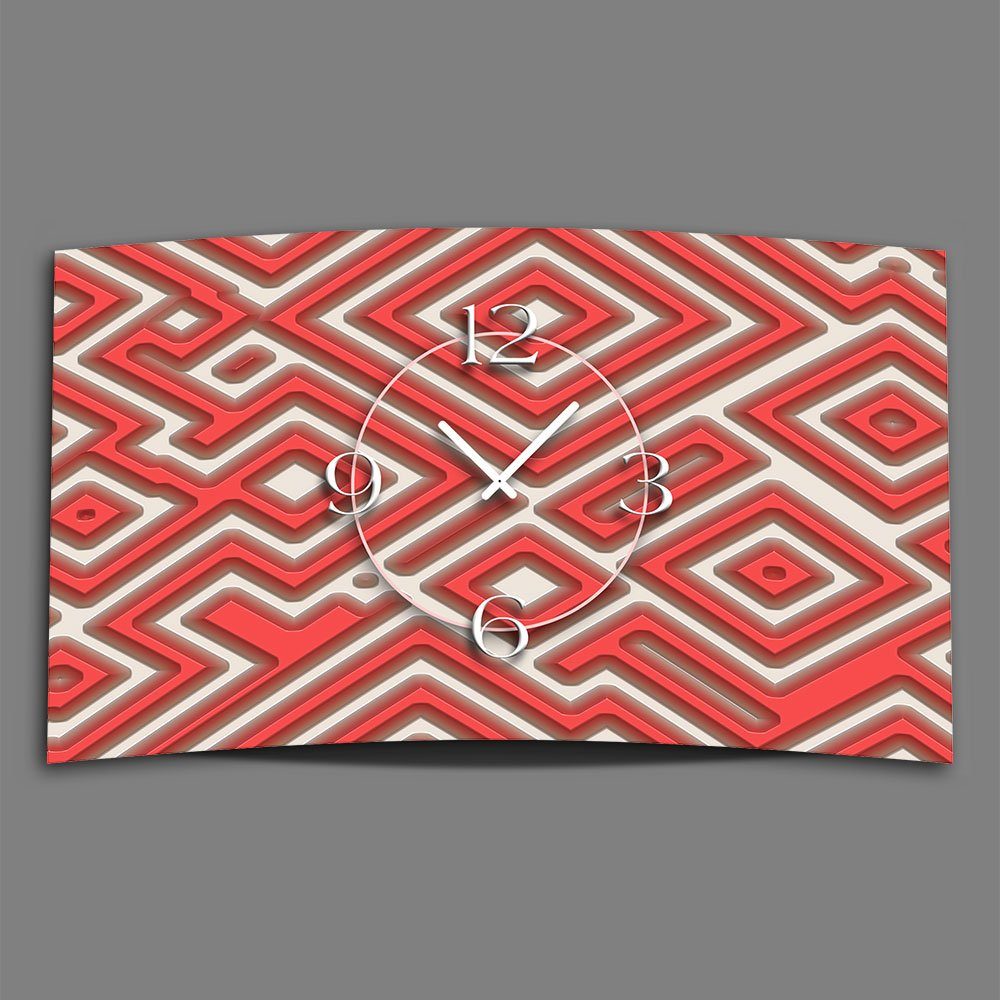 dixtime Wanduhr Abstrakt Labyrith rot Designer Wanduhr modernes Wanduhren Design leise (Einzigartige 3D-Optik aus 4mm Alu-Dibond)