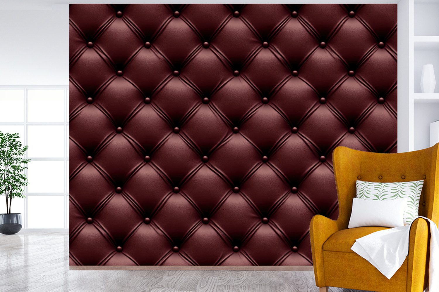 MuchoWow Fototapete Leder - Muster - Bordeaux, Matt, bedruckt, Montagefertig Vinyl Tapete, Wandtapete, 275x220 cm