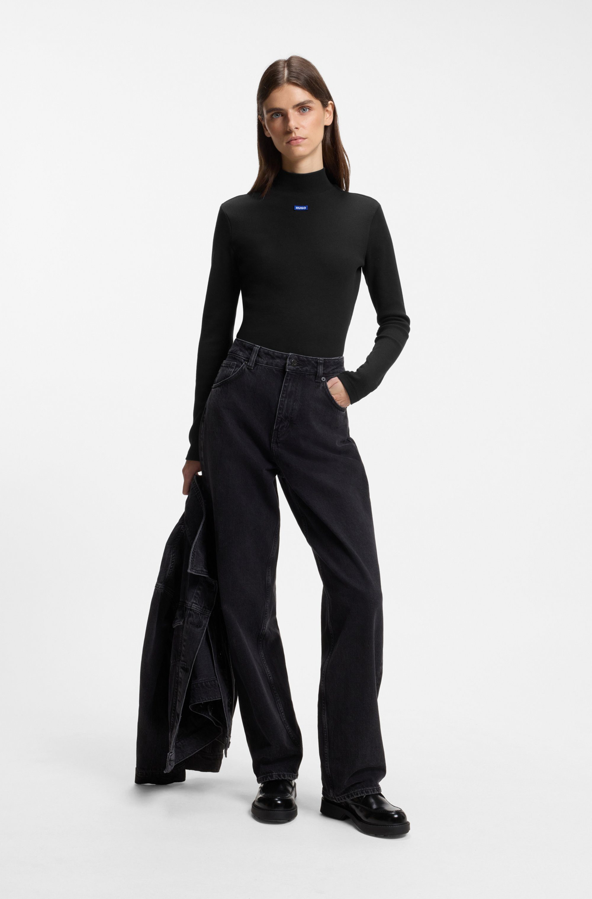 HUGO Longsleeve Easy Longsleeve mit Stehkragen – Bild 3 von 5