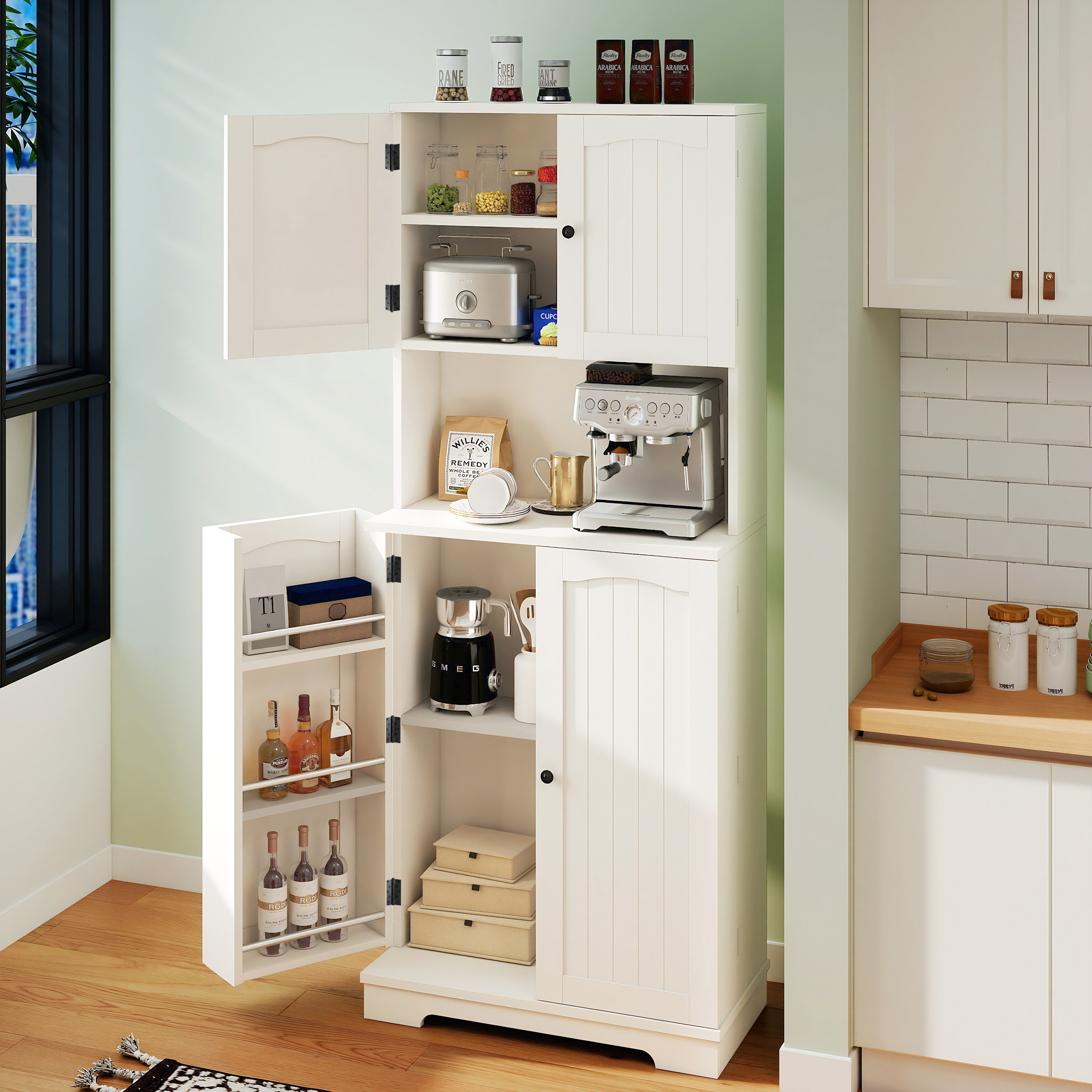 oyajia Sideboard Modernes Küchenschrank, mit 6 Türablagen (Anrichte und Aufbewahrungsschrank mit verstellbaren Regalen)