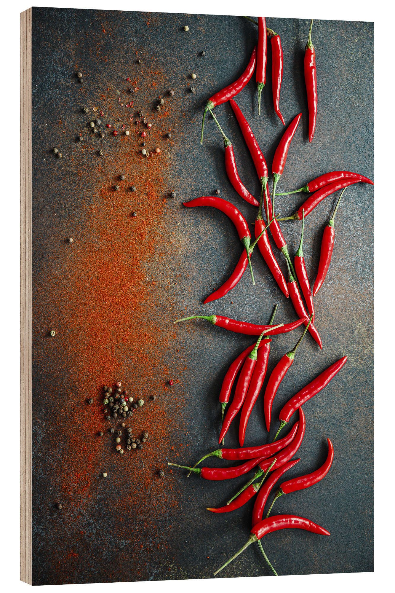 Posterlounge Holzbild Editors Choice, Cayennepfeffer, Chili und Peperoni, Küche Fotografie