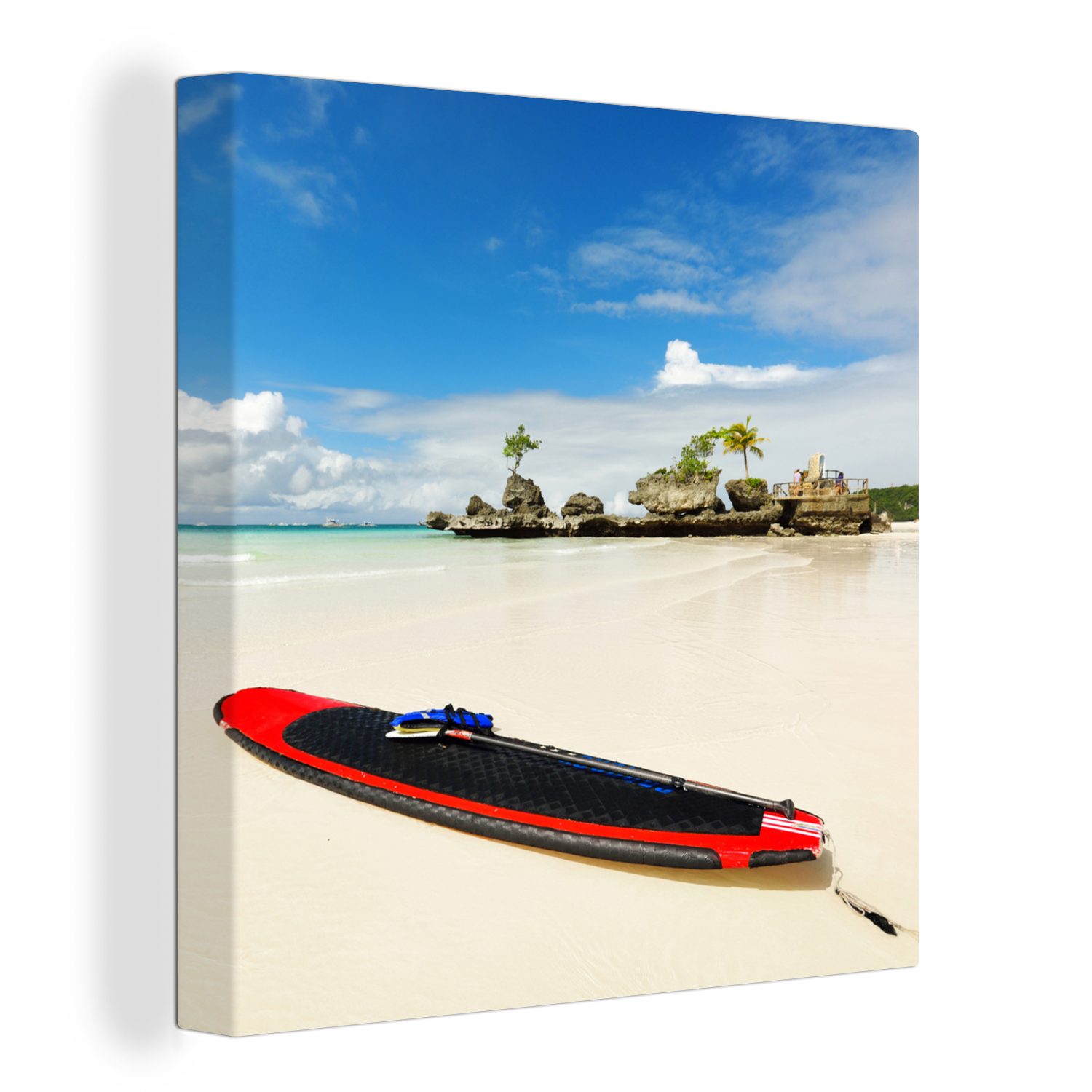 OneMillionCanvasses® Leinwandbild Surfbrett am Strand von Boracay, (1 St), Leinwand Bilder für Wohnzimmer Schlafzimmer