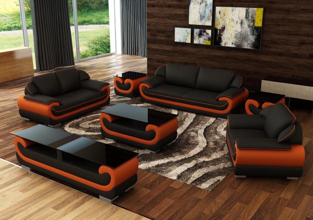 JVmoebel in Leder Europe Sofas, Schwarze Wohnlandschaft Moderne Sofa Sitzer 3+2 Design Made