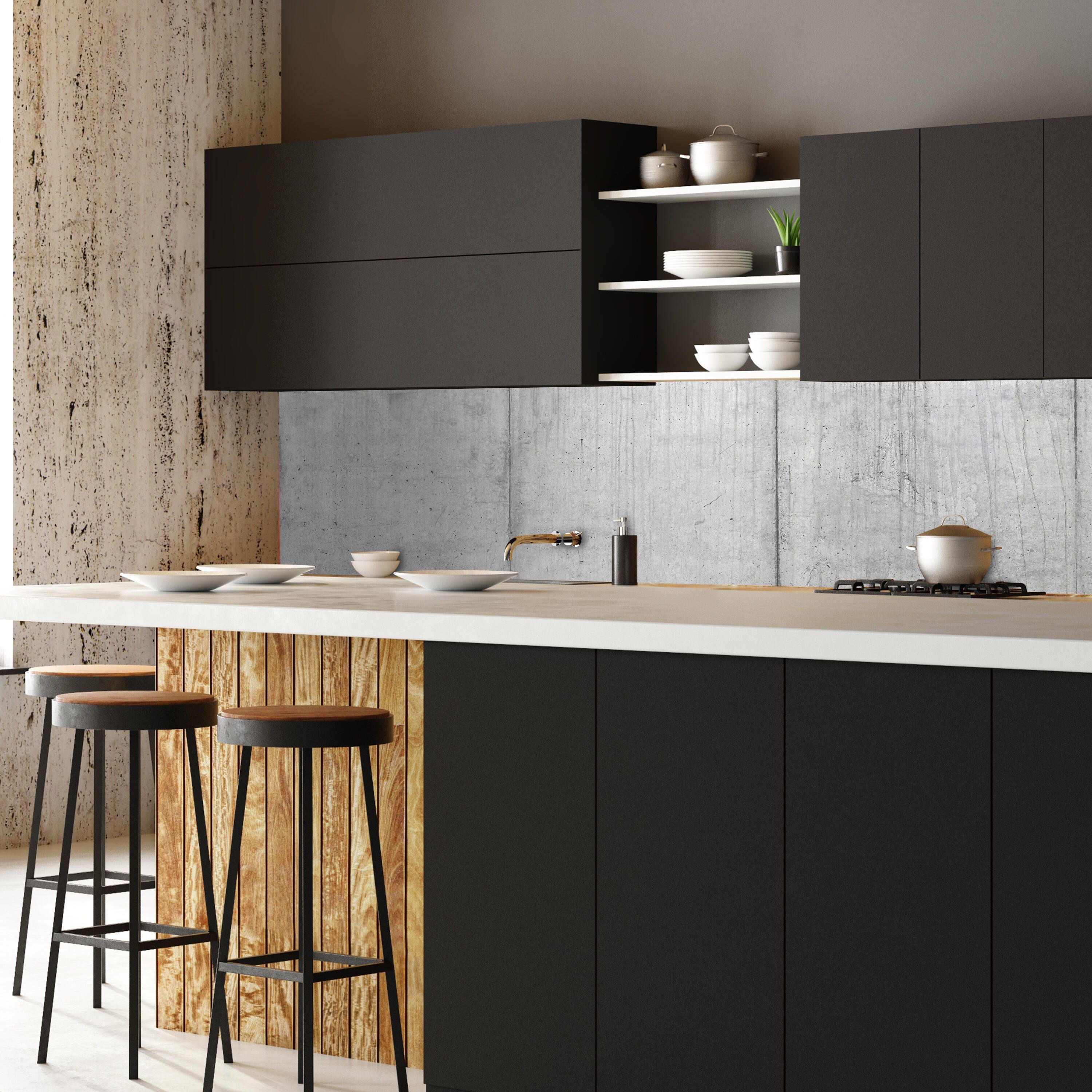 Hartschaum Küchenrückwand (1-tlg), wandmotiv24 Rohbau, Grau Größen versch. Nischenrückwand Premium Betonwand in Betonteile