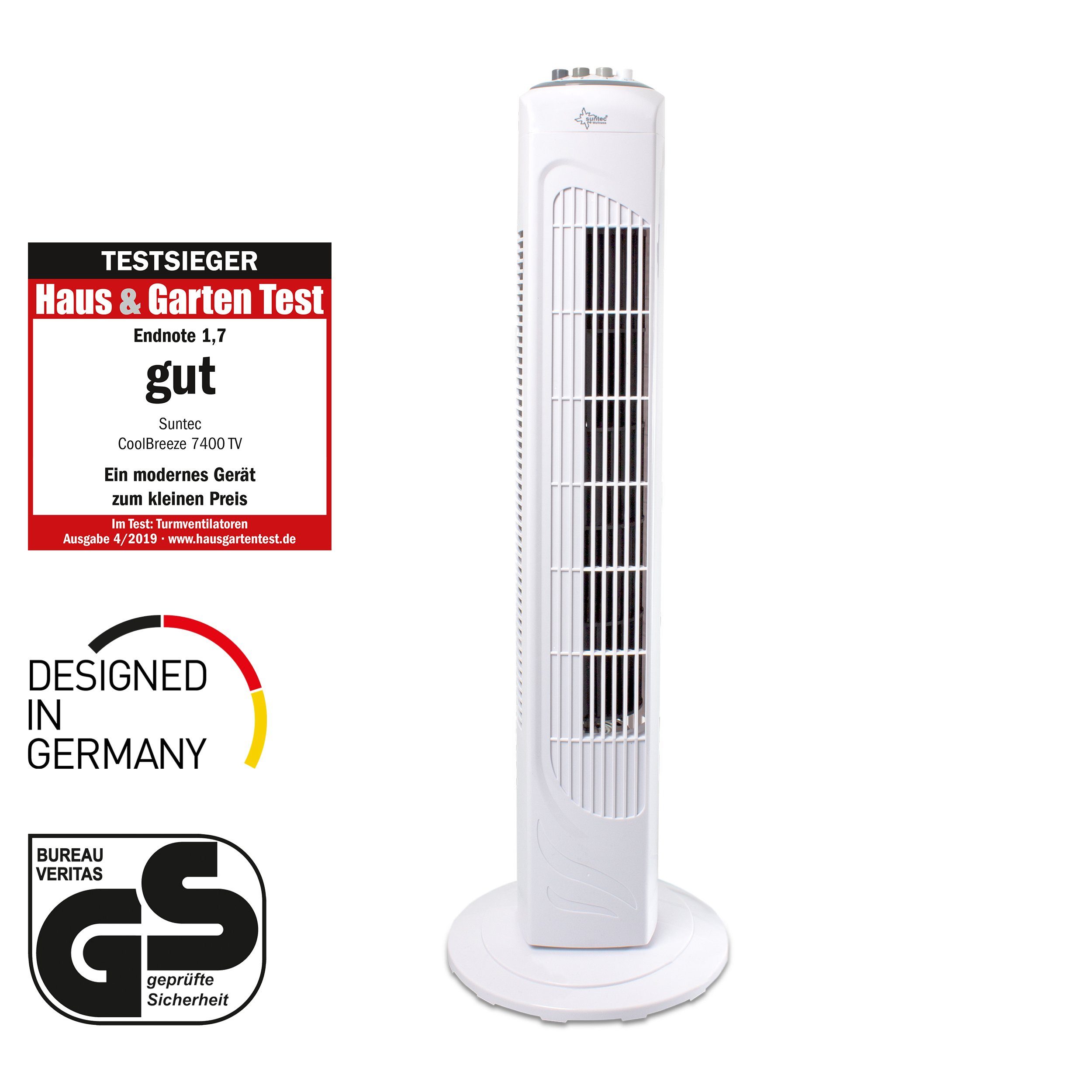 Suntec Turmventilator Ventilator Soft-Touch-Bedienung, Fan, TV, Watt inkl. Fernbedienung, 45 CoolBreeze 7400 Wellness