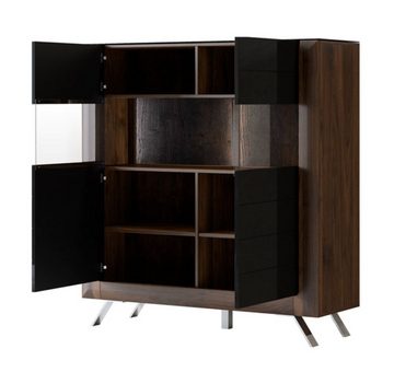 Helvetia Highboard Kleve (Kleve, 1 St., Highboard mit Glaseinsatz), 128x44x137cm Columbia Walnuss / schwarz Hochglanz