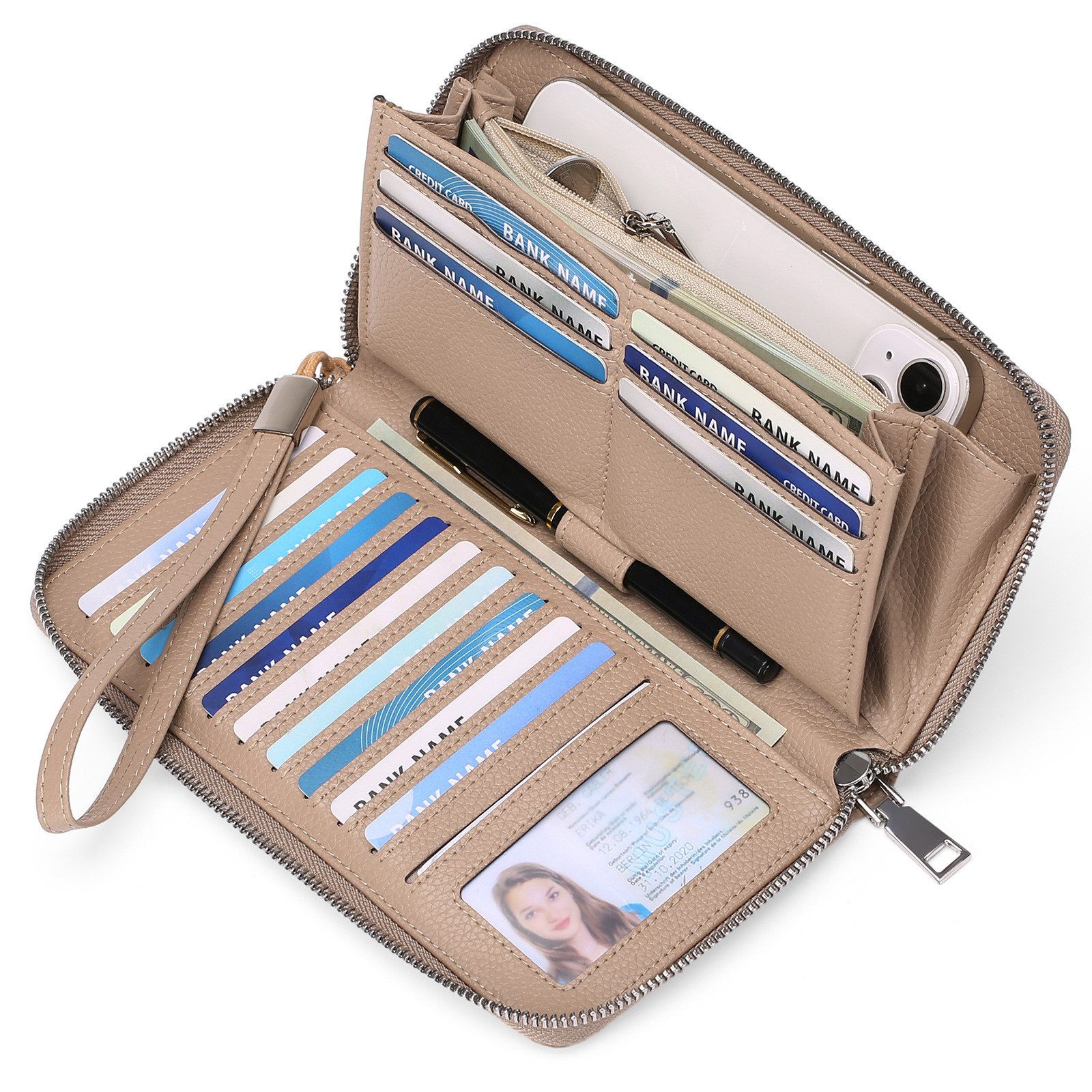 Brieftasche Damen RFID Geldbörse Großvolumig mit Reißverschluss Für Karten Scheine