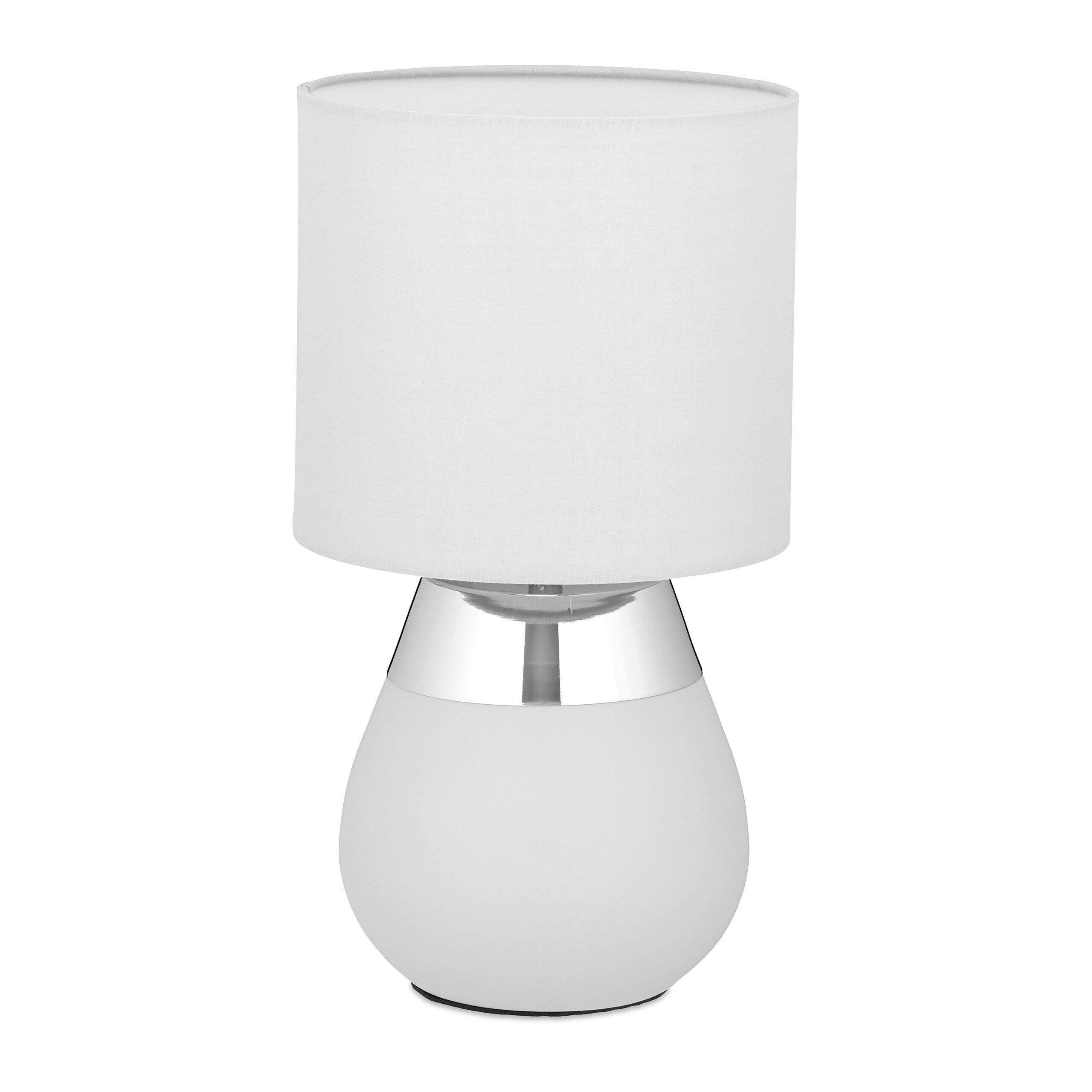 relaxdays Nachttischlampe Tischlampe mit Stoffschirm, Ein-/Ausschalter, ohne Leuchtmittel, silber