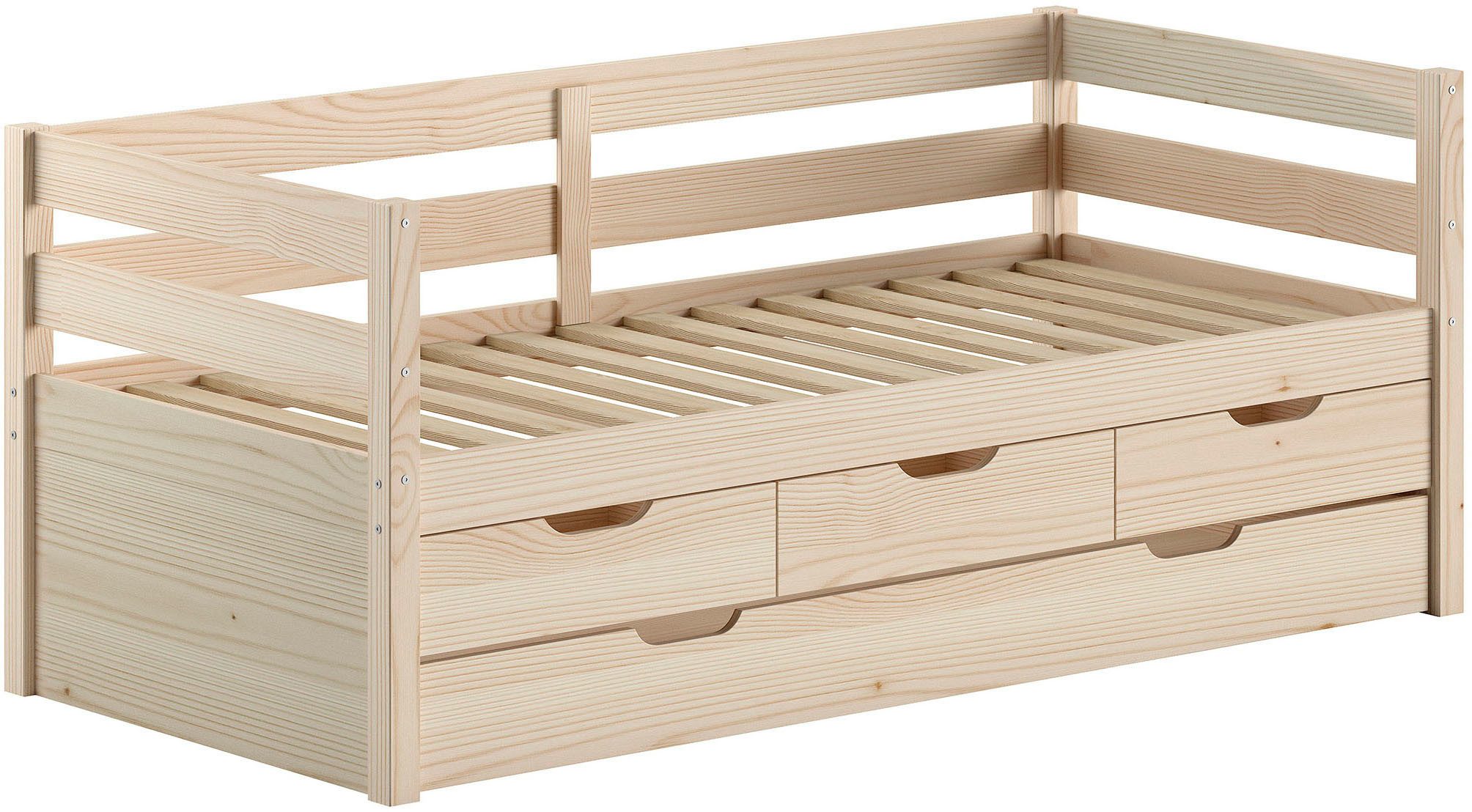 Vipack Funktionsbett Margrit mit Bettschublade, in zeitlosem Design, universell einsetzbar, Massivholzbett mit 3 Schubladen, wahlweise in 2 Farben erhältlich