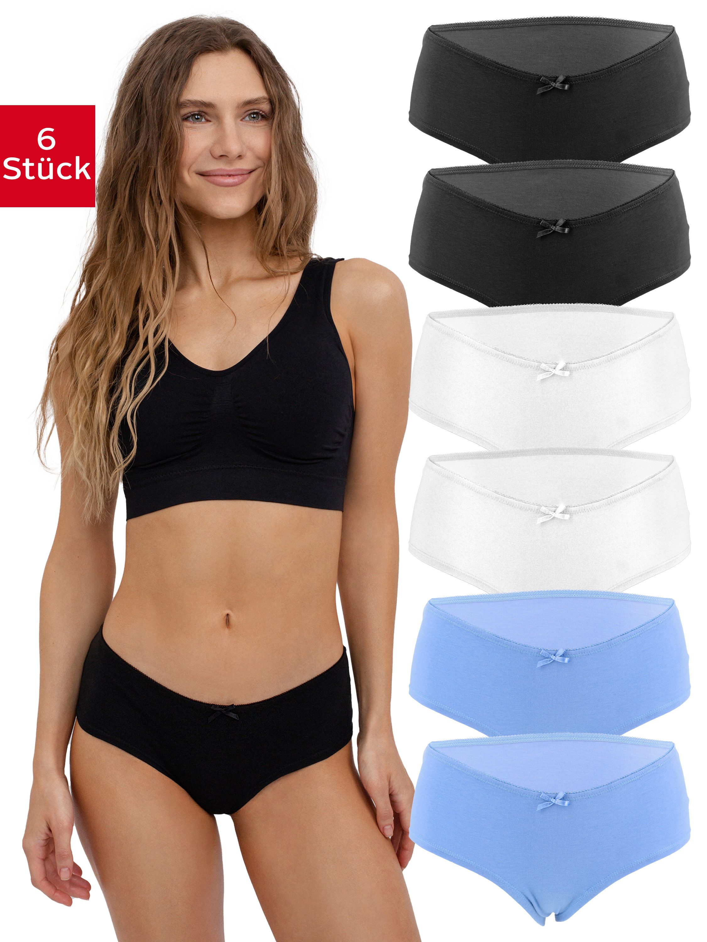 Fabio Farini Panty Damen Mid Taillenslips Unterhosen - Frauen Baumwoll Panty mit Stretch (Packung, 6-St) im sportlich modernen Design mit Schleifchen