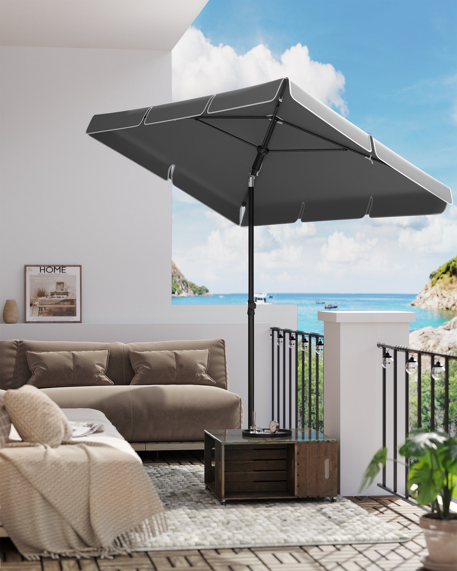 SONGMICS Sonnenschirm, LxB: 200,00x125,00 cm, Balkonschirm, UPF 50+, Aufbew günstig online kaufen