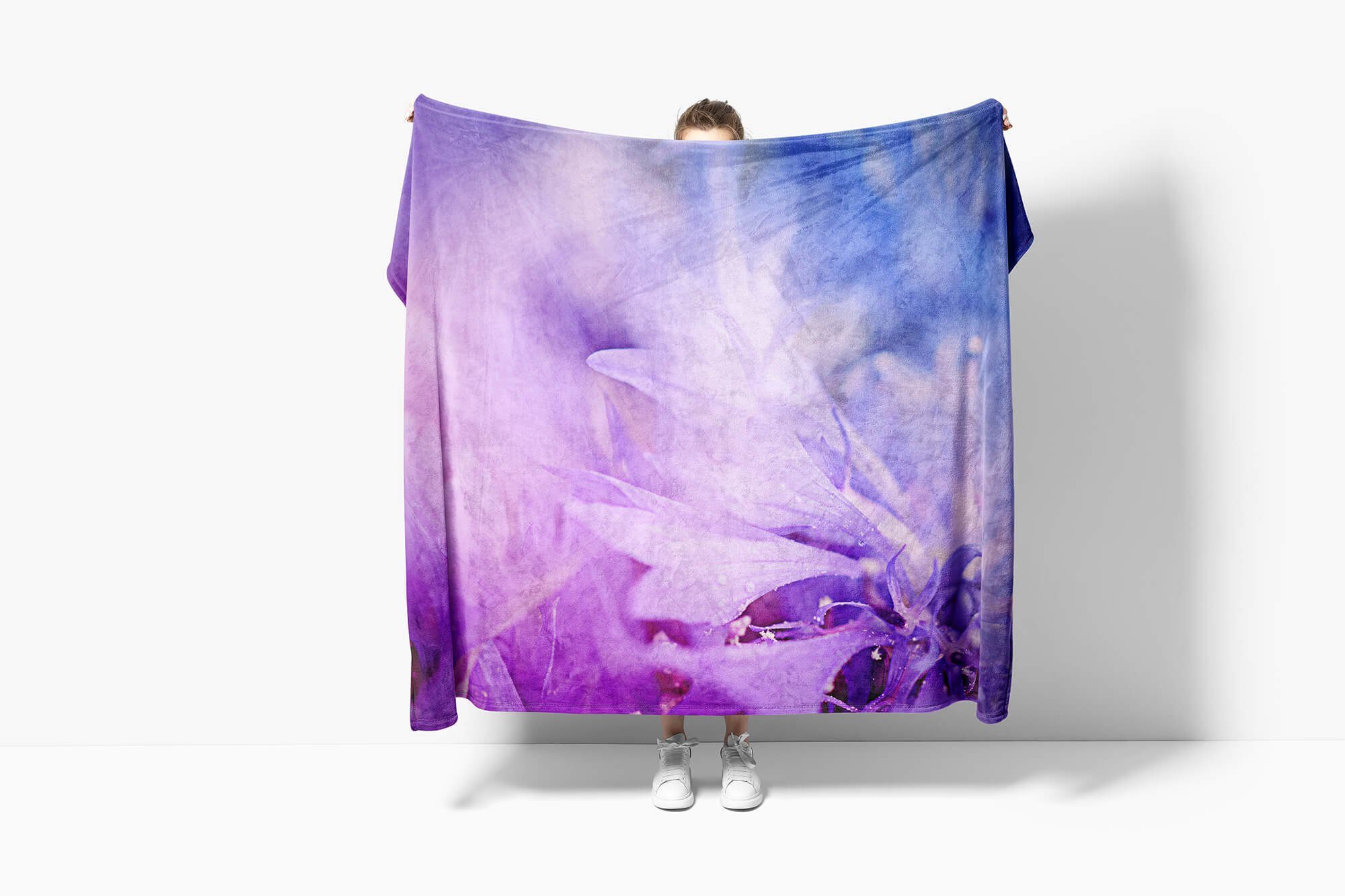Sinus Art Fotoku, mit Kuscheldecke Handtuch Blüten (1-St), Strandhandtuch Fotomotiv Handtücher Blau Saunatuch Handtuch Baumwolle-Polyester-Mix