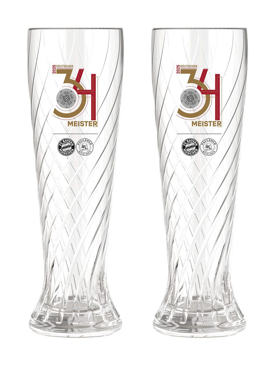 Bierglas FC Bayern Weißbierglas 2er-Set 2025, Fanartikel Deutscher Meister