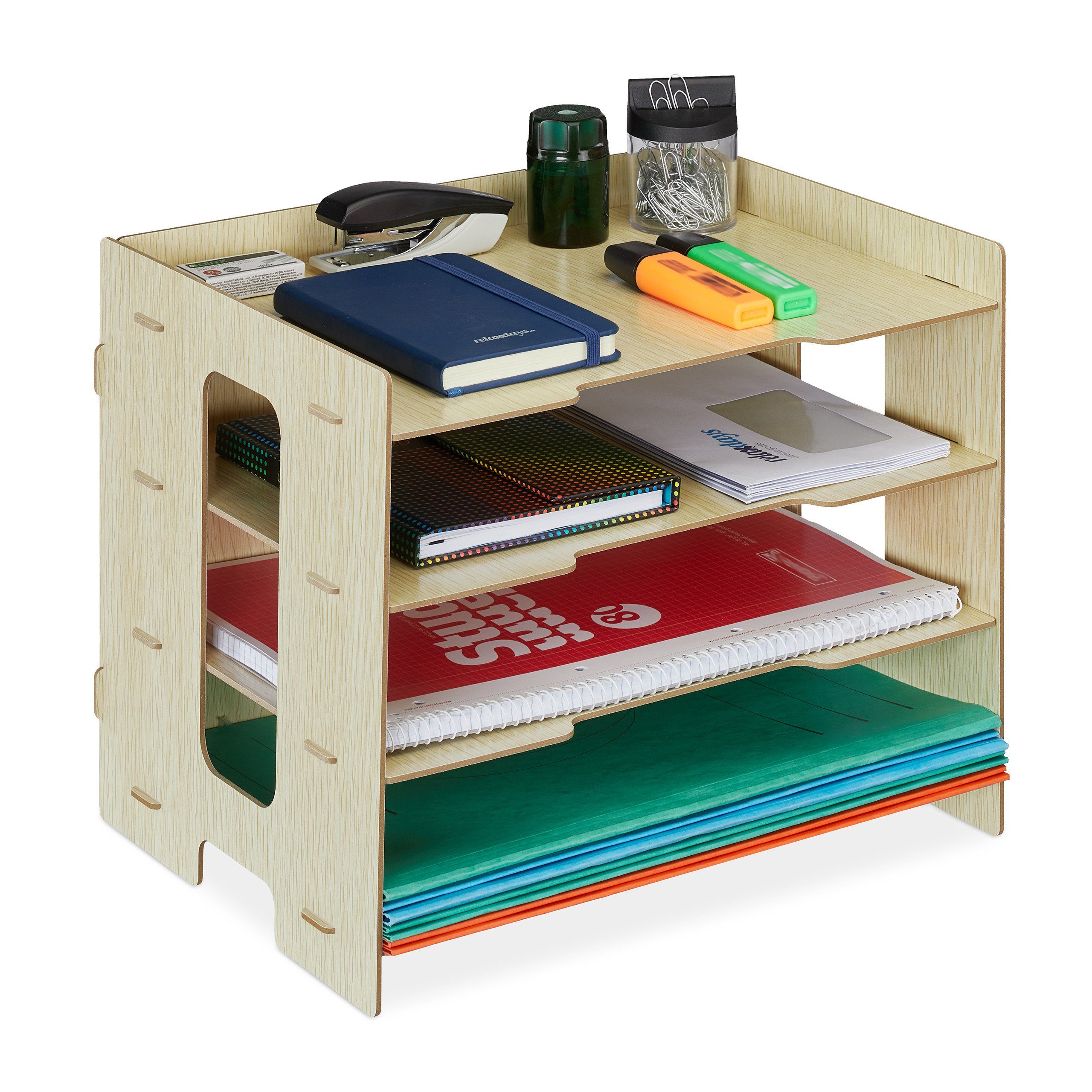 relaxdays Briefablage aus MDF mit 3 Fäch, hellbraun