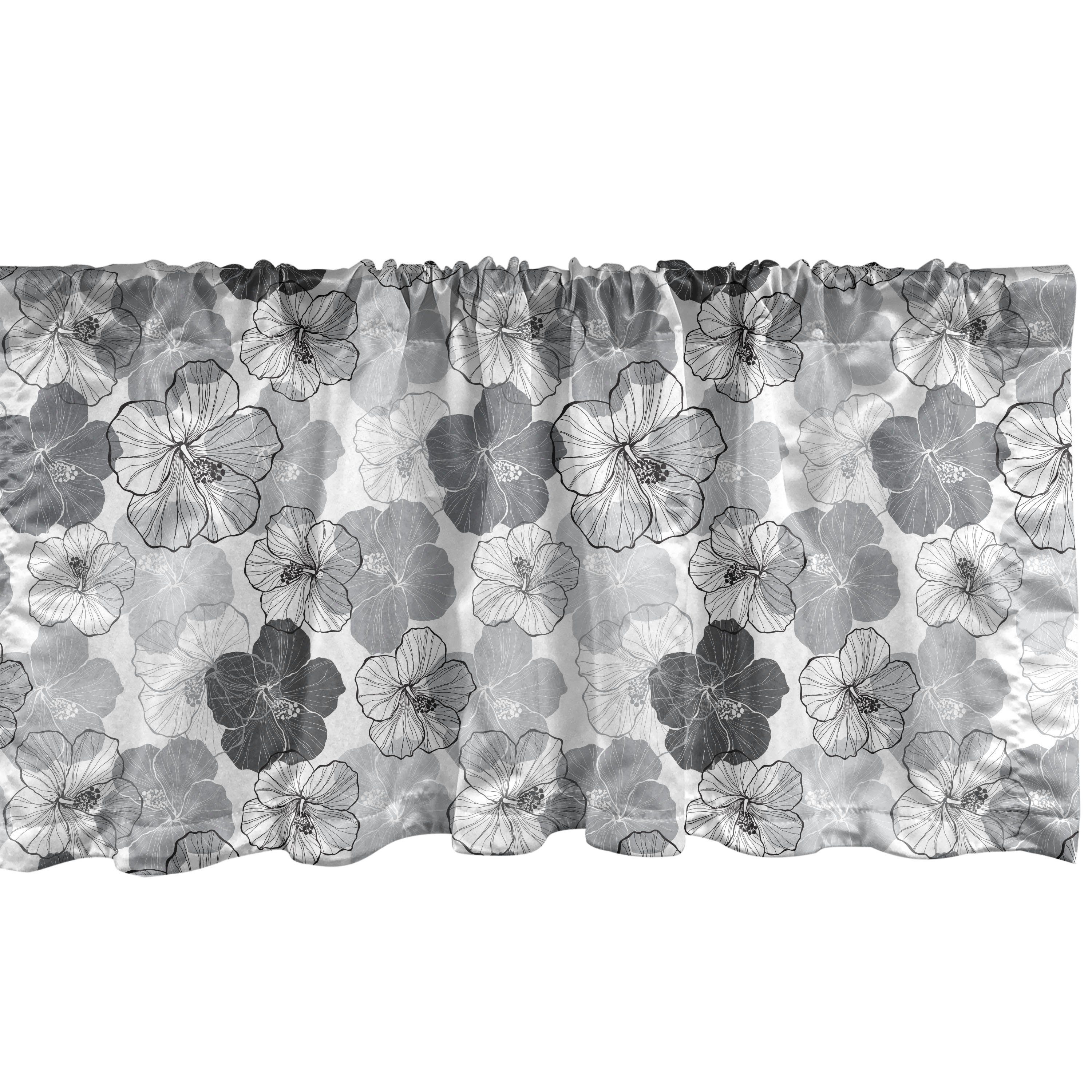Scheibengardine Vorhang Volant für Küche Schlafzimmer Dekor mit Stangentasche, Abakuhaus, Microfaser, Blumen Vintage Hibiscus Flowers