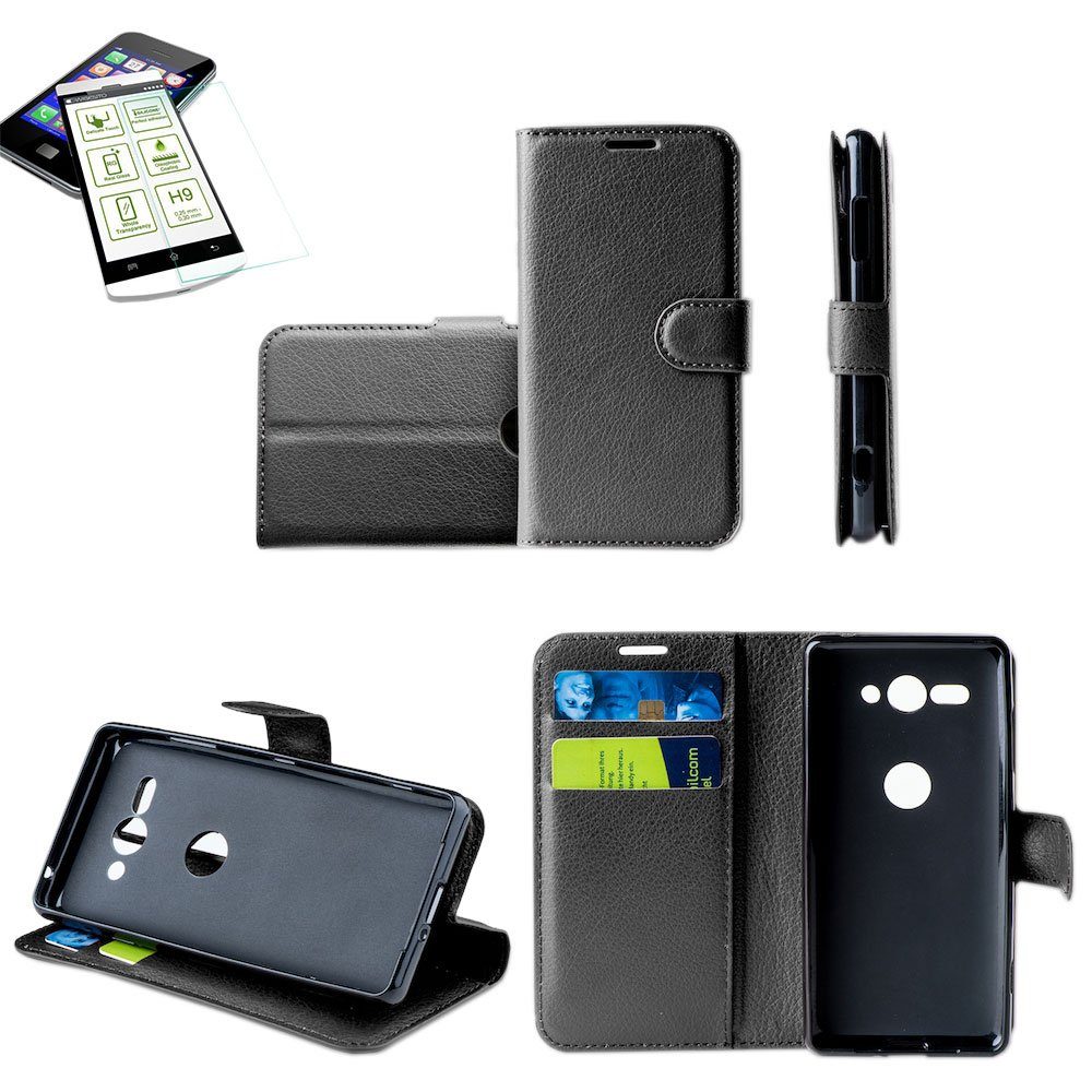 Wigento Handyhülle Für Wiko Y61 Tasche Wallet Premium Schwarz Schutz Hülle Case Cover Etui + 0,26mm H9 2.5 Hart Glas