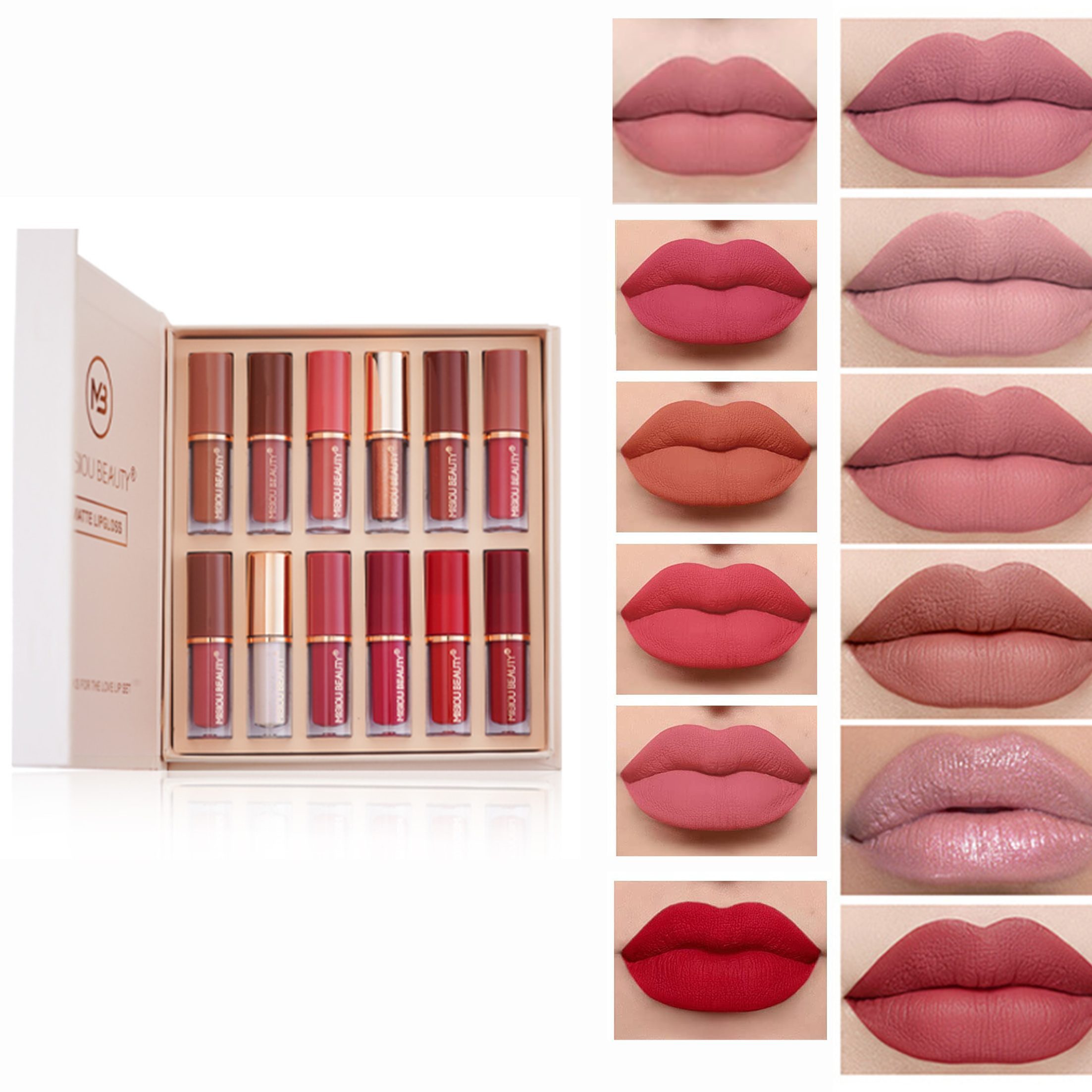 KINSI Lipgloss-Set Wasserfester Lipgloss Set,12 Intensive Modefarben,Langzeitglanz, 12-tlg., mit seidenweichem Glanzeffekt & Pflegekomplex