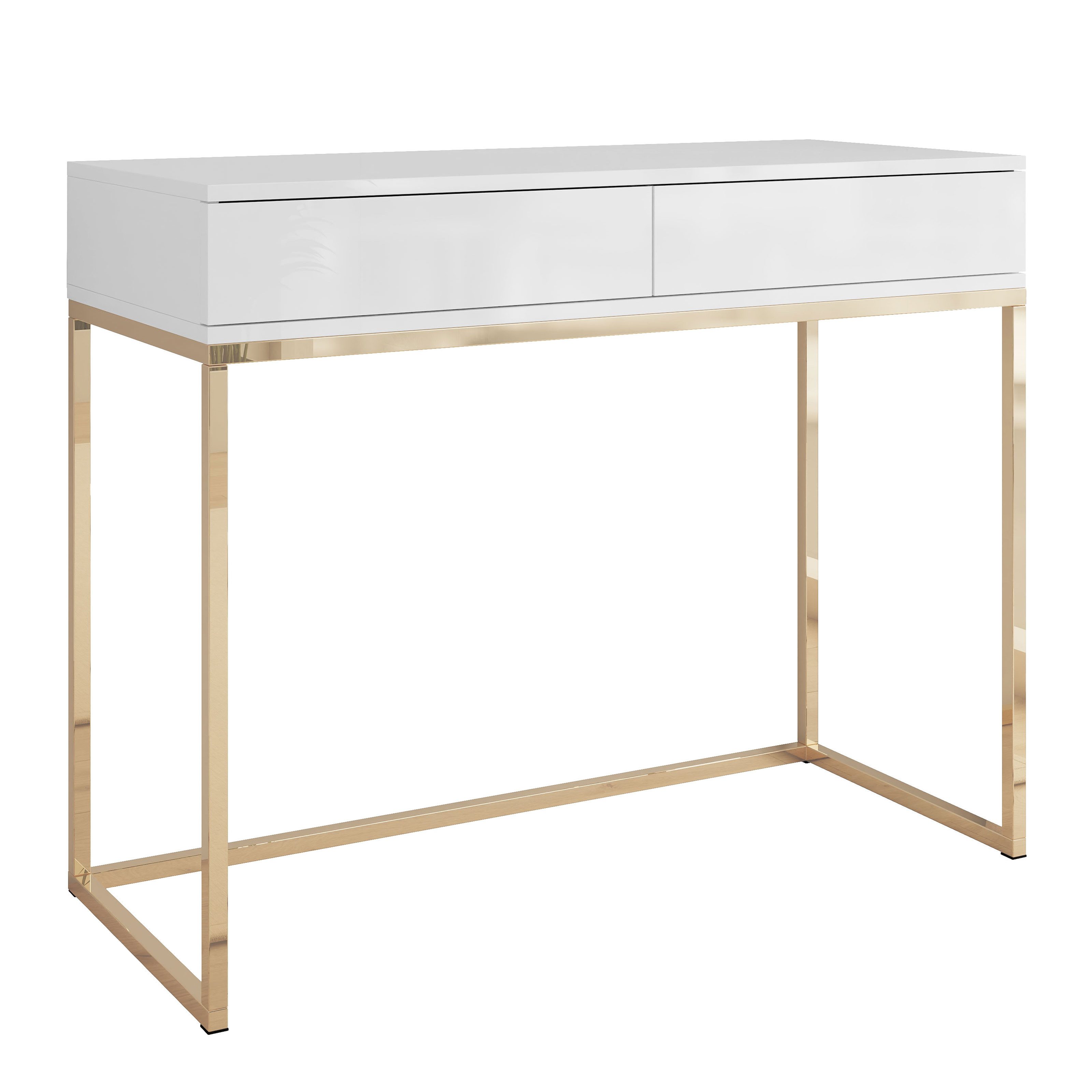 Lookway Konsolentisch BLANCO mit Schubladen Gold Chrom, 100x81x42 cm