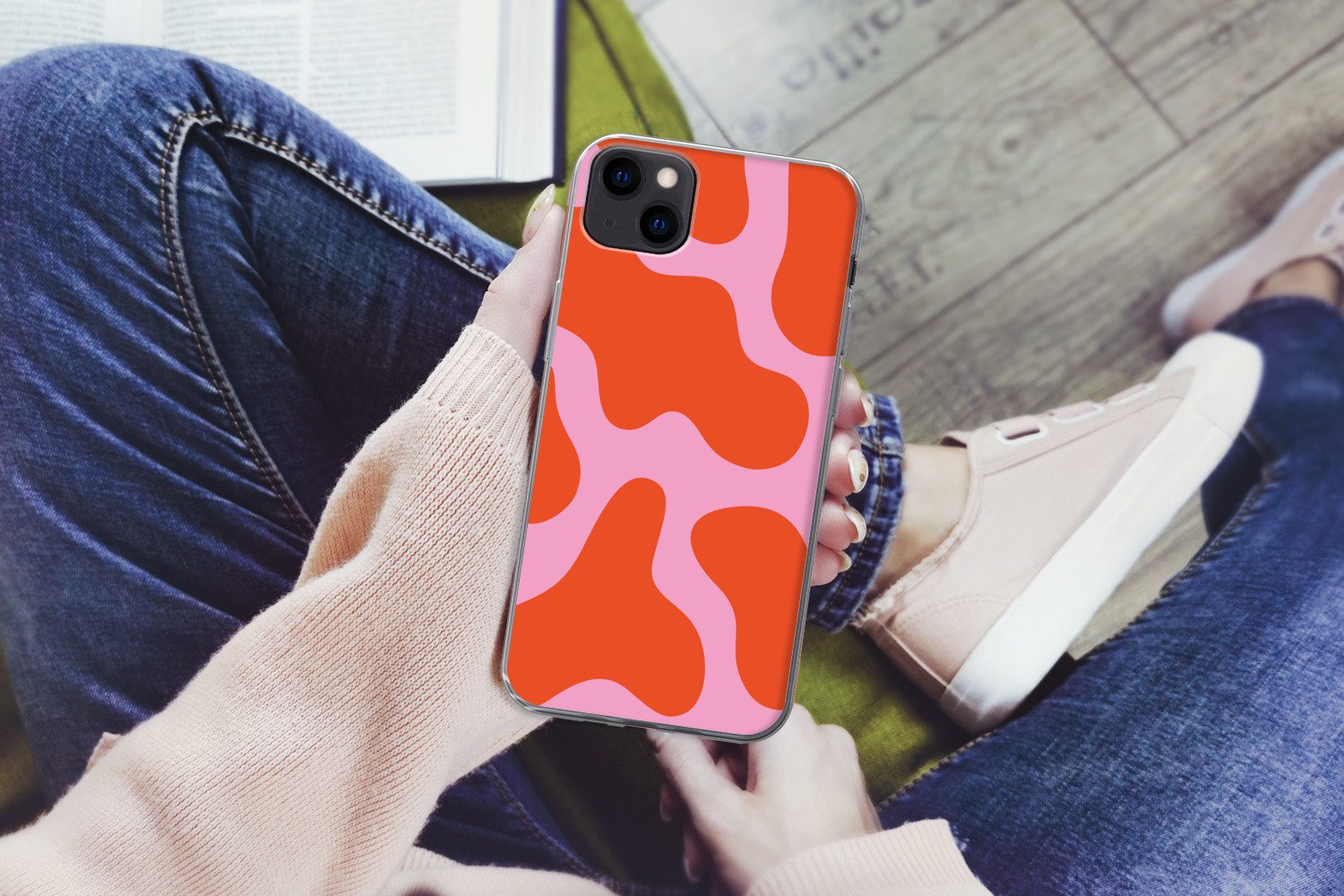 MuchoWow Handyhülle für Apple iPhone 13 mini Flecken - Rot - Rosa - Muster - Minimalistisc, Smartphone-Bumper, Print, Handy Schutzhülle Dünn