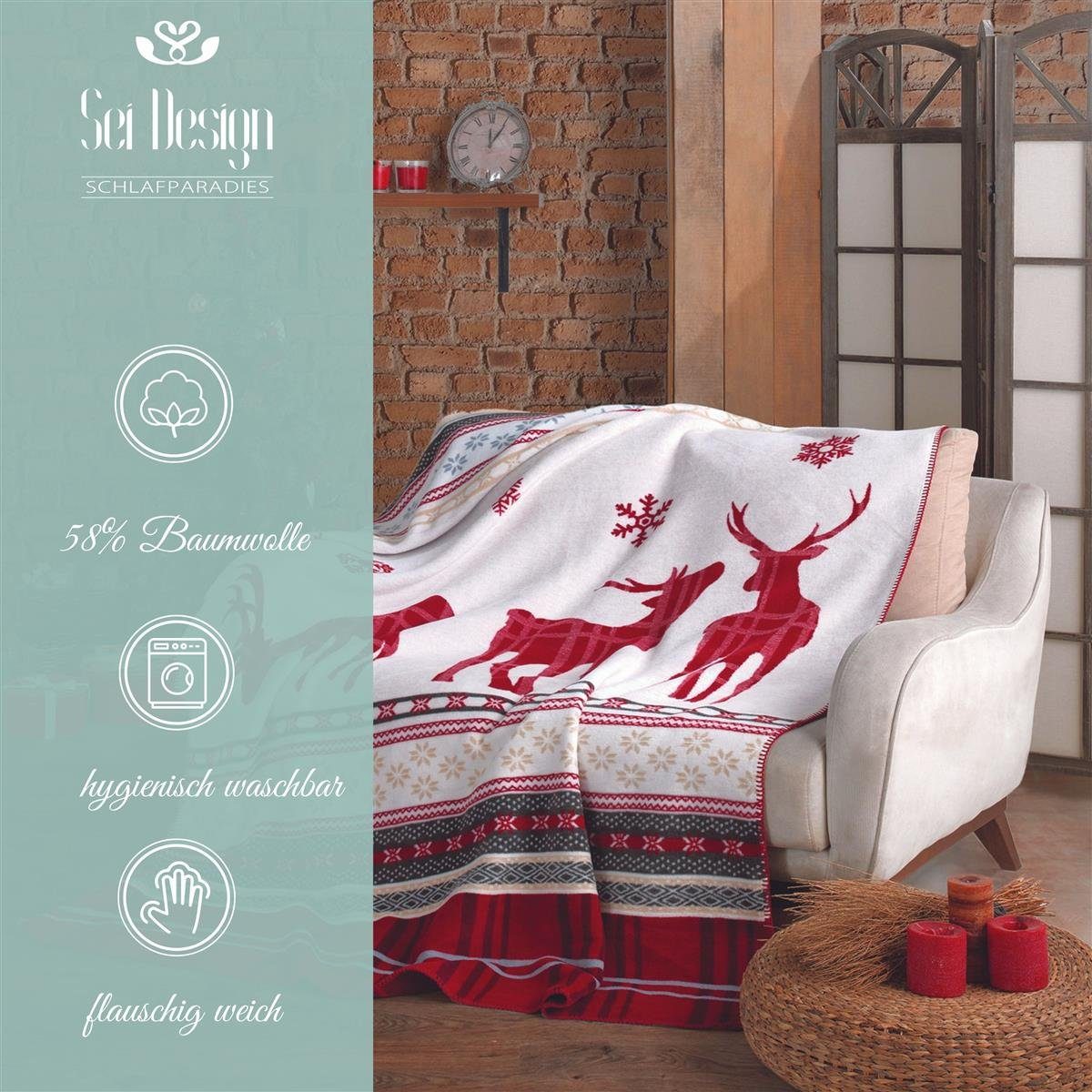 SEI Weihnachten 150x200 Sofa red, Design, Überwurf X-Mas Plaid cm Rentier