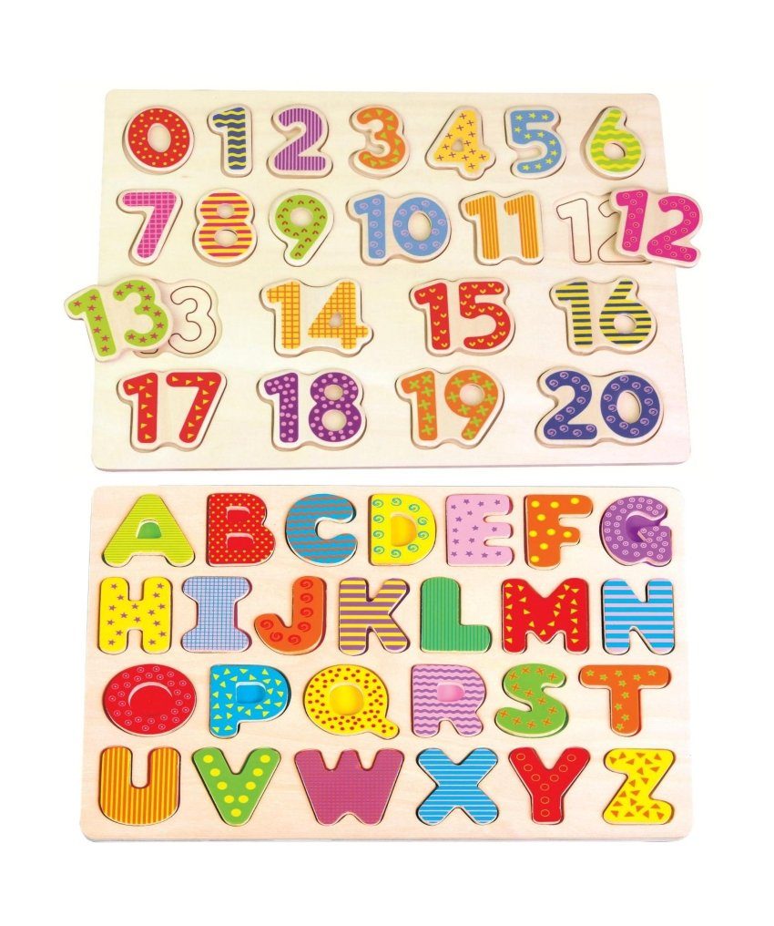 Lelin Lernspielzeug 27 teiliges ABC-Puzzle und 22 teiliges Zahlenpuzzle im Set. Holz