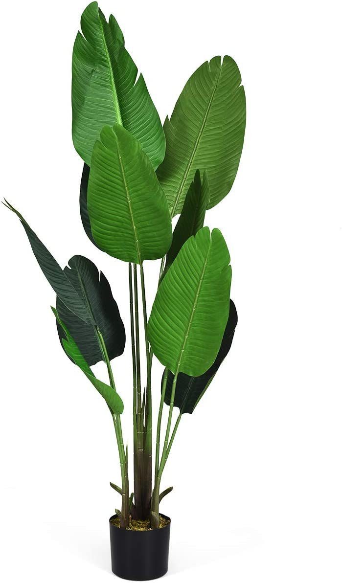 160 Großen Höhe cm, Kunstpflanze Höhe KOMFOTTEU, Stabilem 10 & mit 160cm Blättern, Topf Kunstbaum,