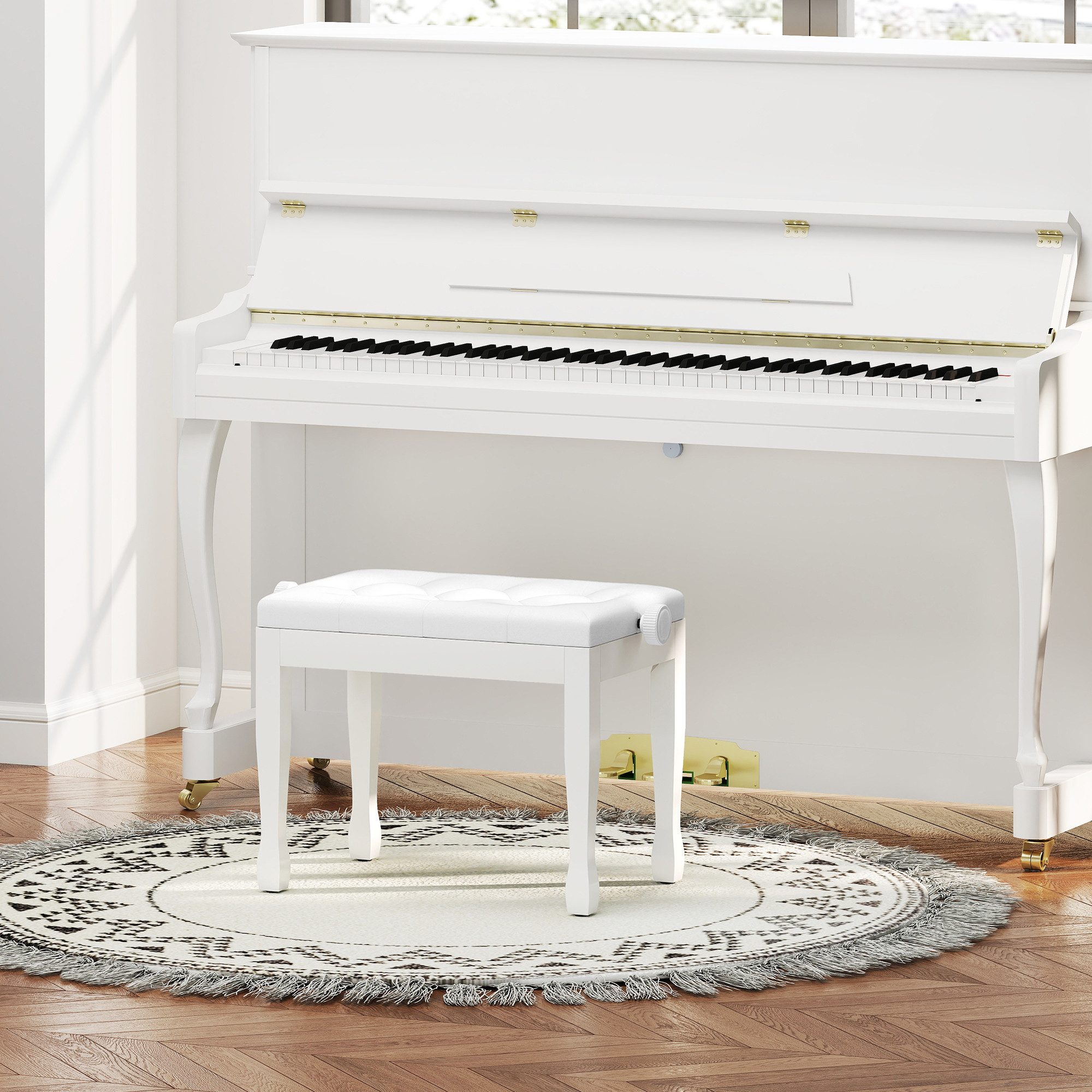 HOMCOM Klavierbank Klavier Höhenverstellbar Pianobank mit Kissen Keyboard für Piano (Pianobank, 1-St., Höhenverstellbar Klavierhocker), für Piano Keyboard 64 x 35 x 45-55 cm Weiß