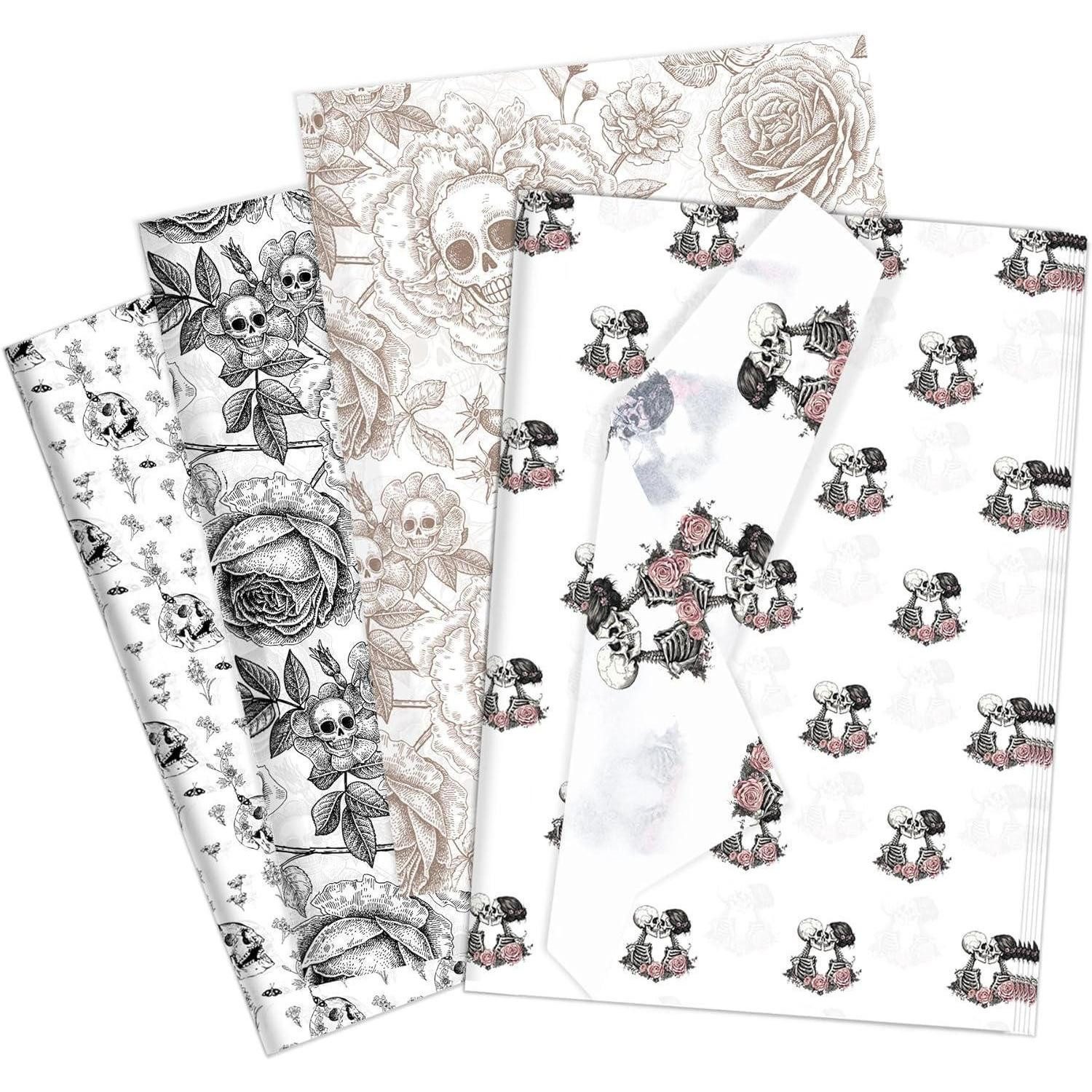 LuxusKollektion Seidenpapier Seidenpapier Totenkopf Zuckerschädel Rosen 60 Blatt Schwarz Weiß Braun