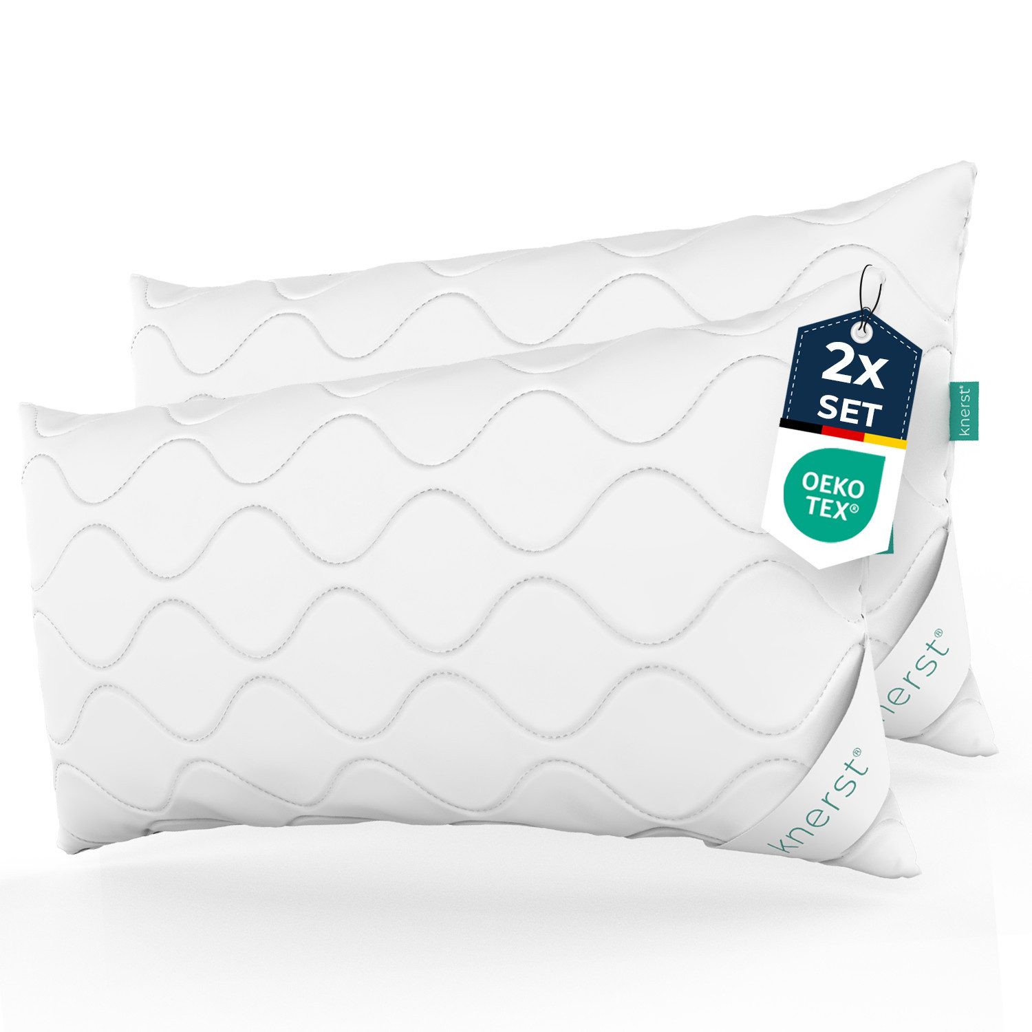 KNERST Kopfkissen Microfaser KomfortFlex 95°C waschbar, Füllung: 100% Polyester, Seitenschläfer, Bauchschläfer, Rückenschläfer, 2er Set, Microfaser-Kopfkissen KomfortFlex 50x70 cm, höhenverstellbar